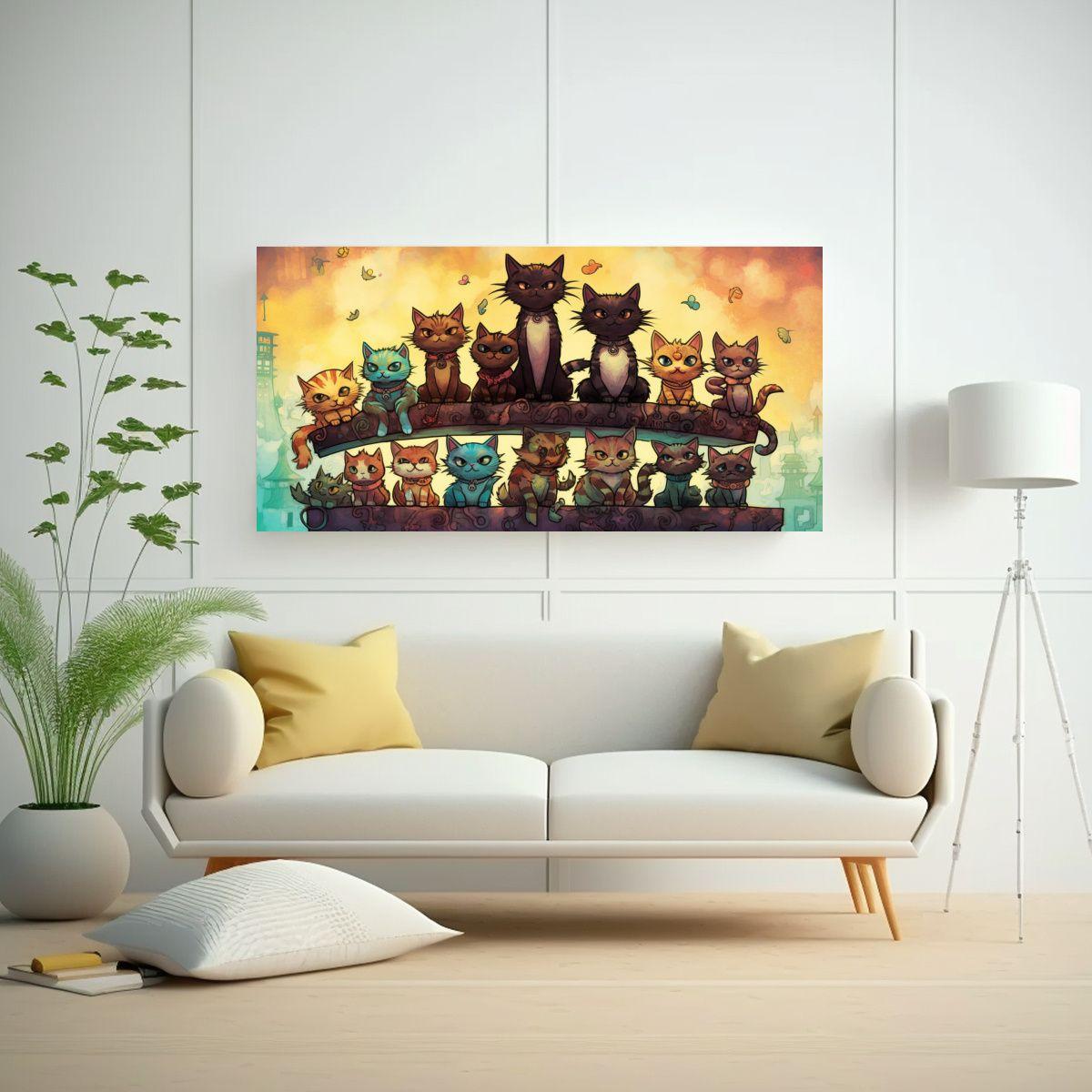 Gatos En Muchos Colores Sobre Montón, Mirando 120x60 Cm-2