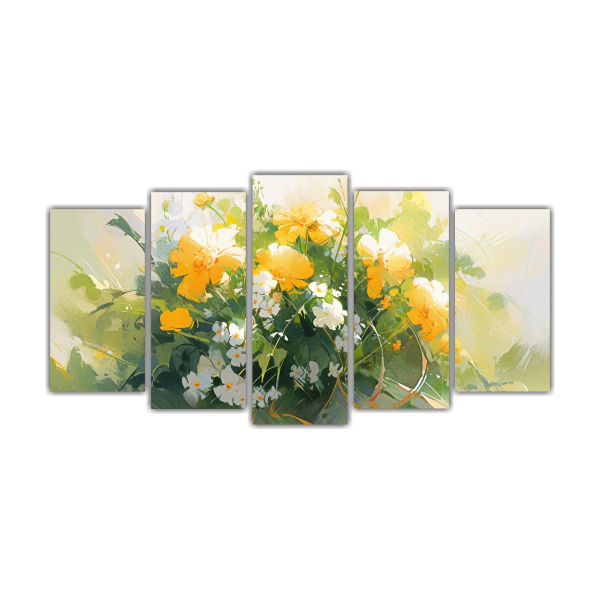 Pintura De Flores Amarillas Y Verdes En Lienzo, 250x125 Cm-0