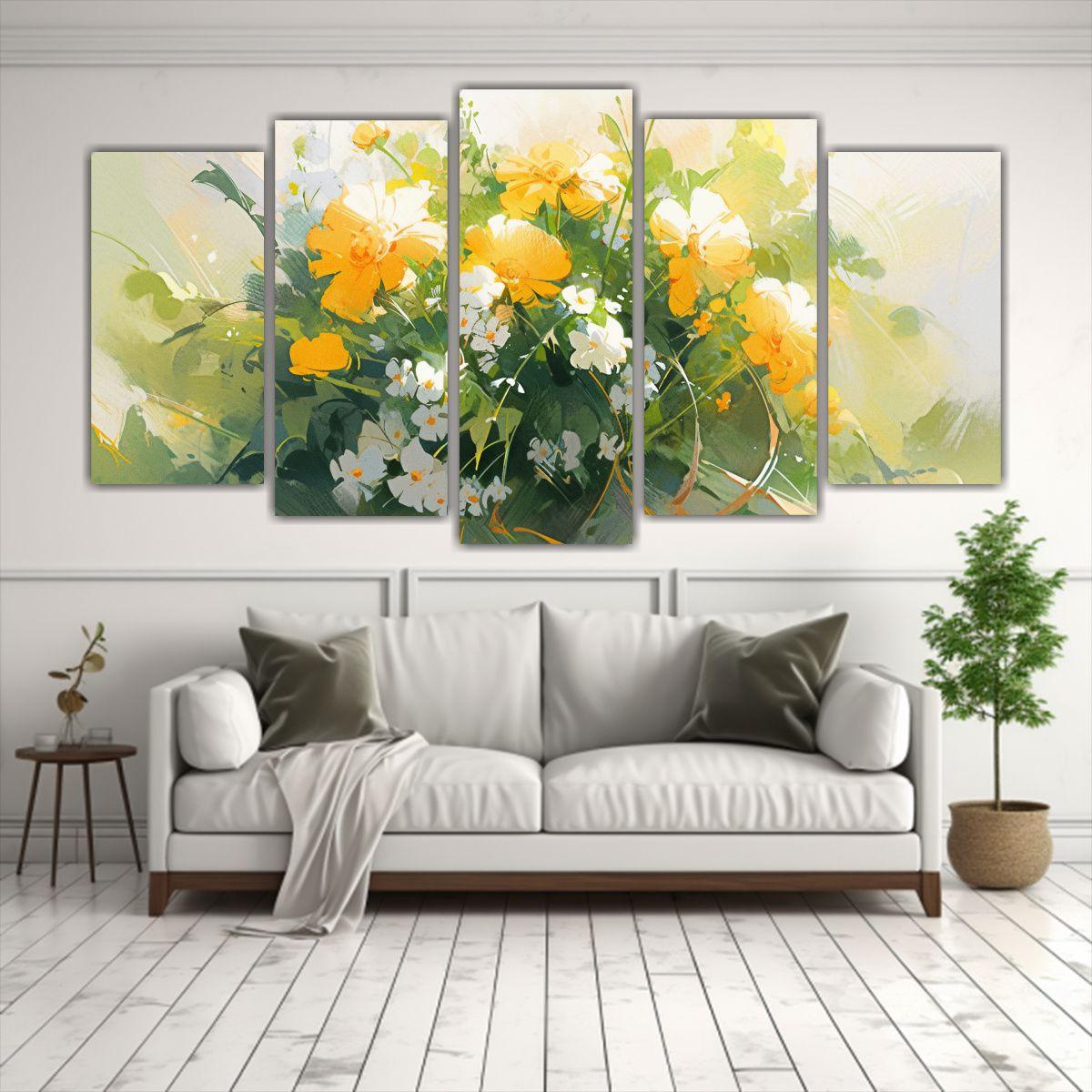 Pintura De Flores Amarillas Y Verdes En Lienzo, 250x125 Cm-2