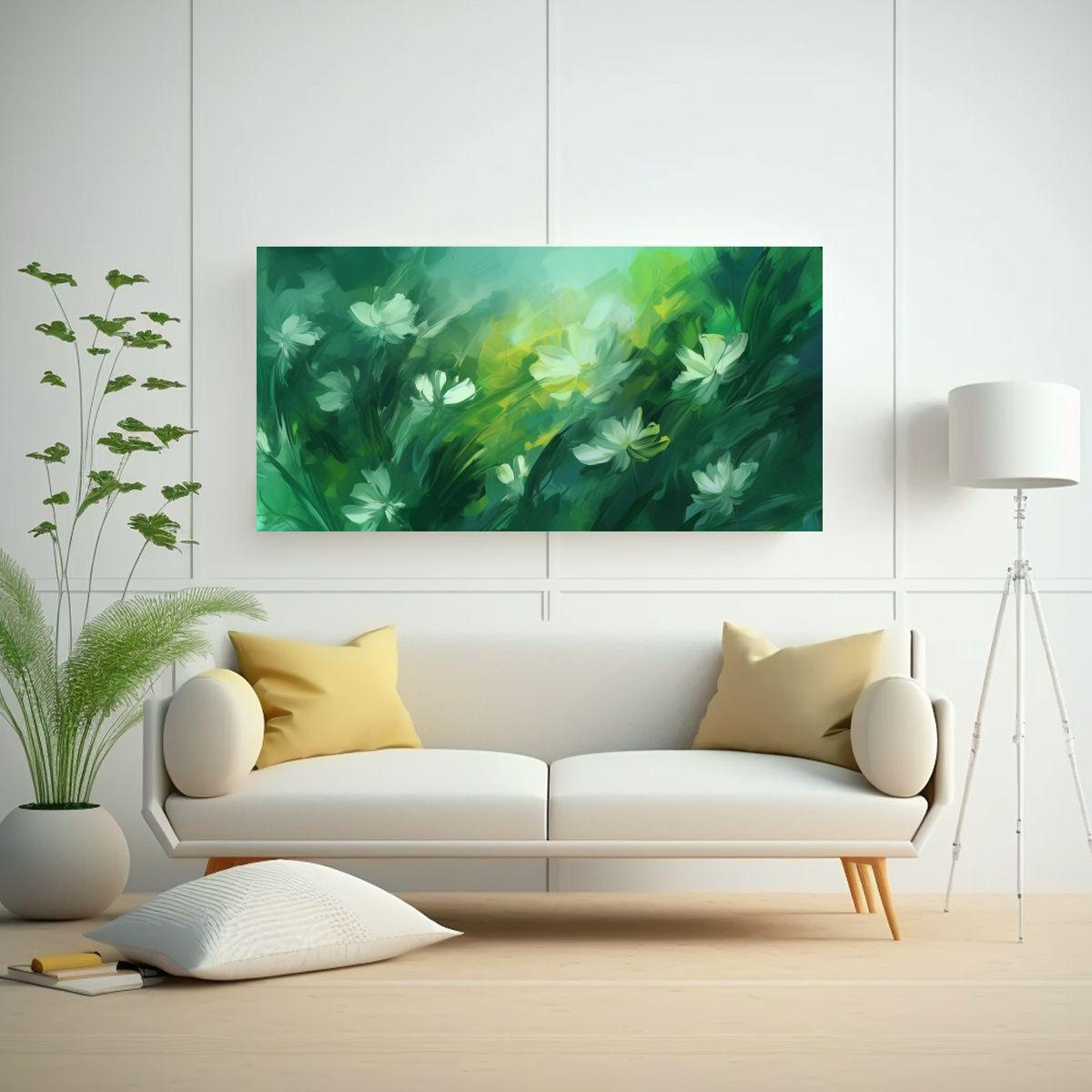 Pinturas Acuarela Abstracta Verde Impresionista 140x70cm-2