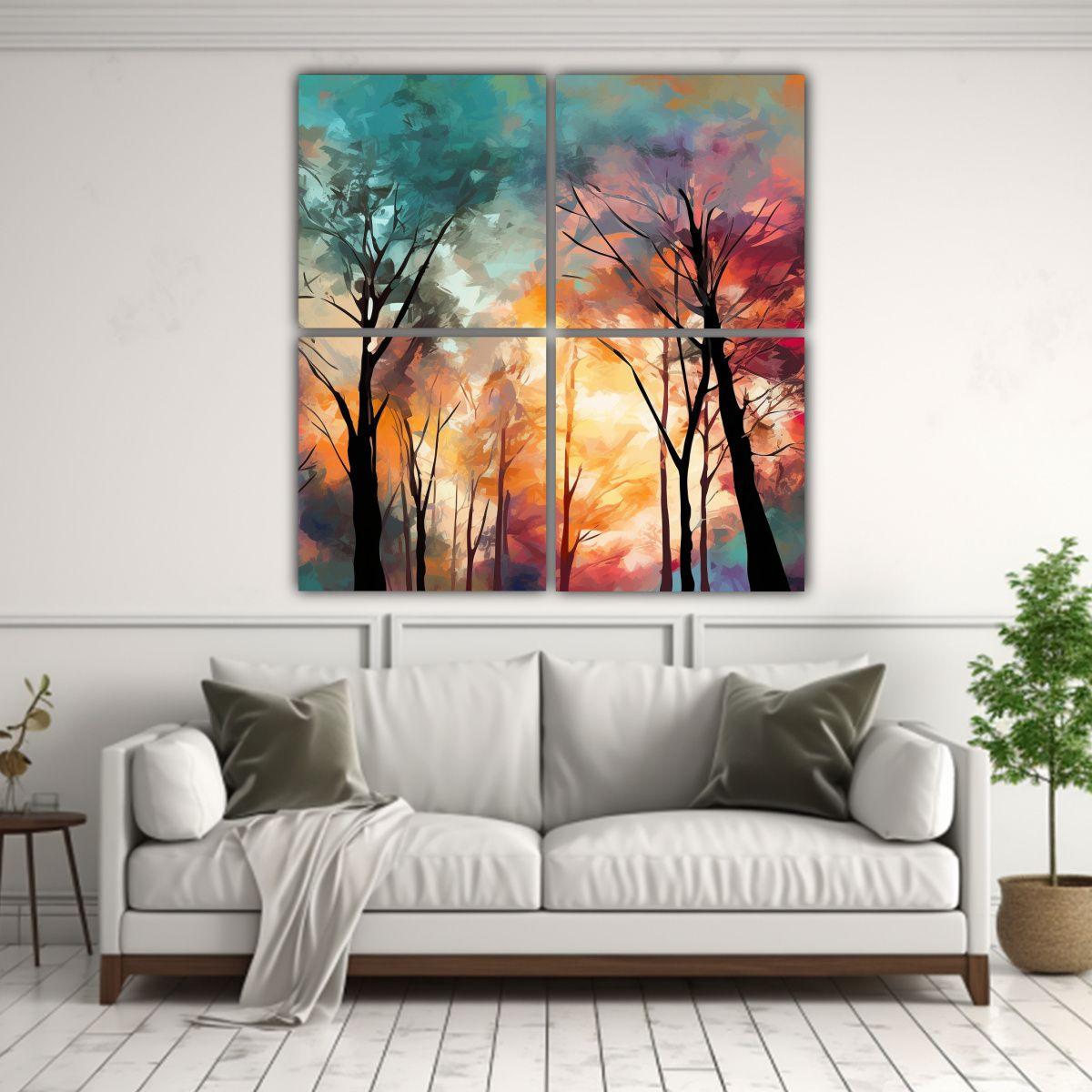 Cuatro Cuadros Abstractos De Árboles Con Colores 200x200 Cm-2