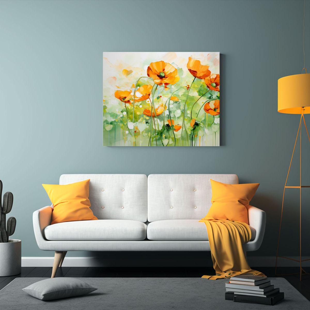 Cuadro Abstracto De Flores De Buttercups En Colores Verde Y  60x40cm-2