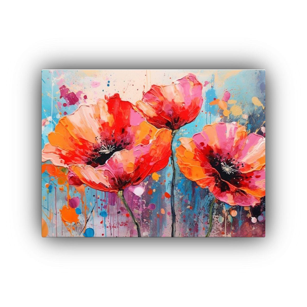 Cuadro Decorativo Con Dos Amapolas Rojas En Colores Vibrante 65x50cm-0