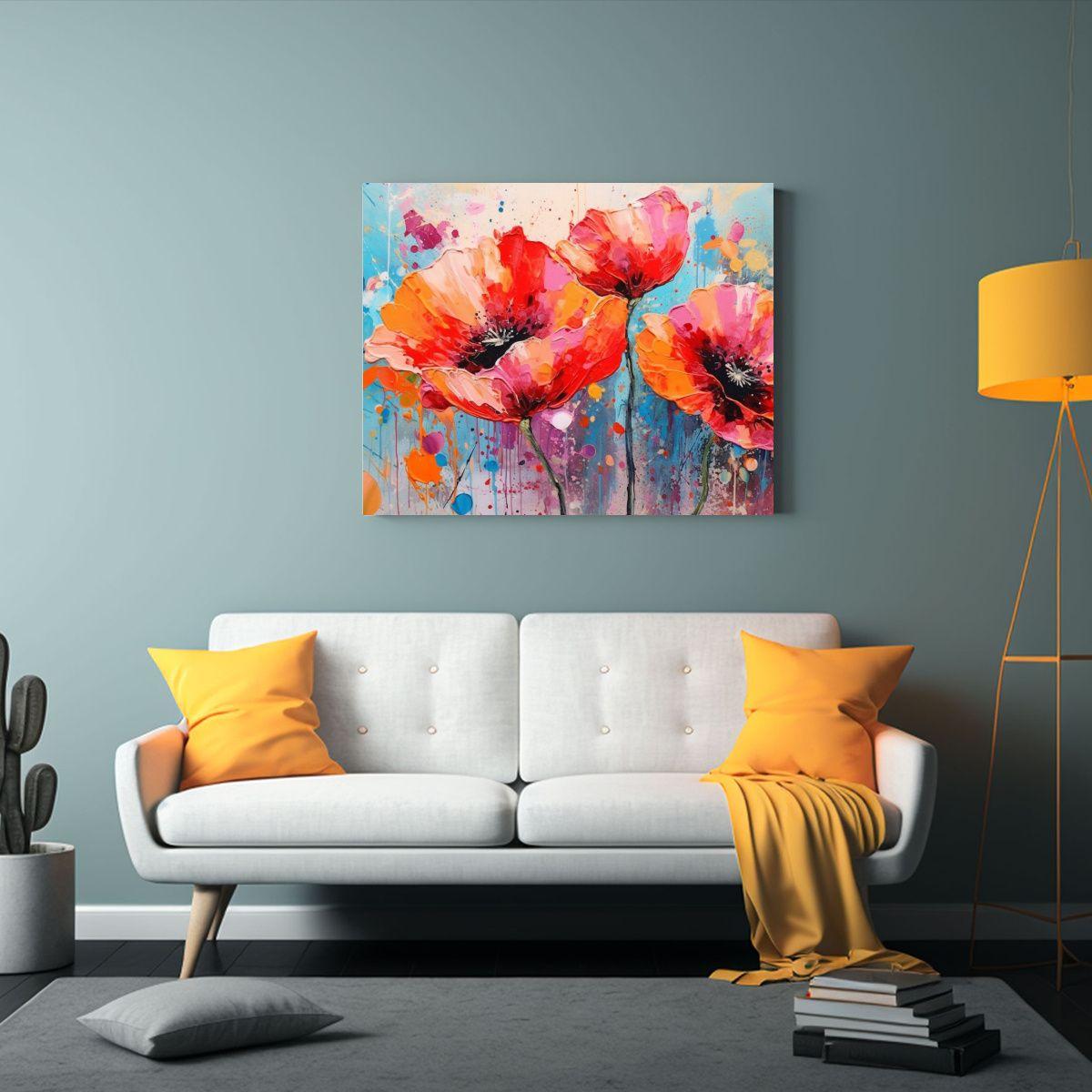 Cuadro Decorativo Con Dos Amapolas Rojas En Colores Vibrante 65x50cm-2