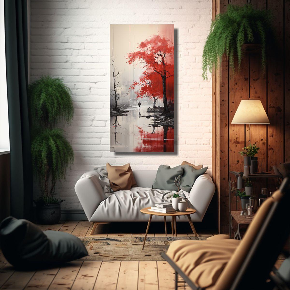 Lienzo Tela Abstracto: Árboles Plateado Y Blanco 20x40cm-2