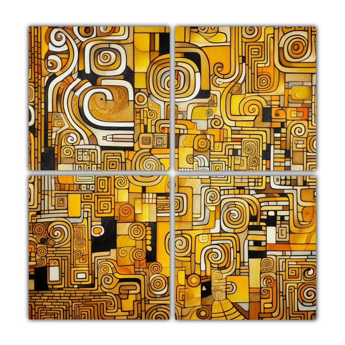 Cuatro Composición Amarillo Geométrico Klimt 40x40 Cm-0
