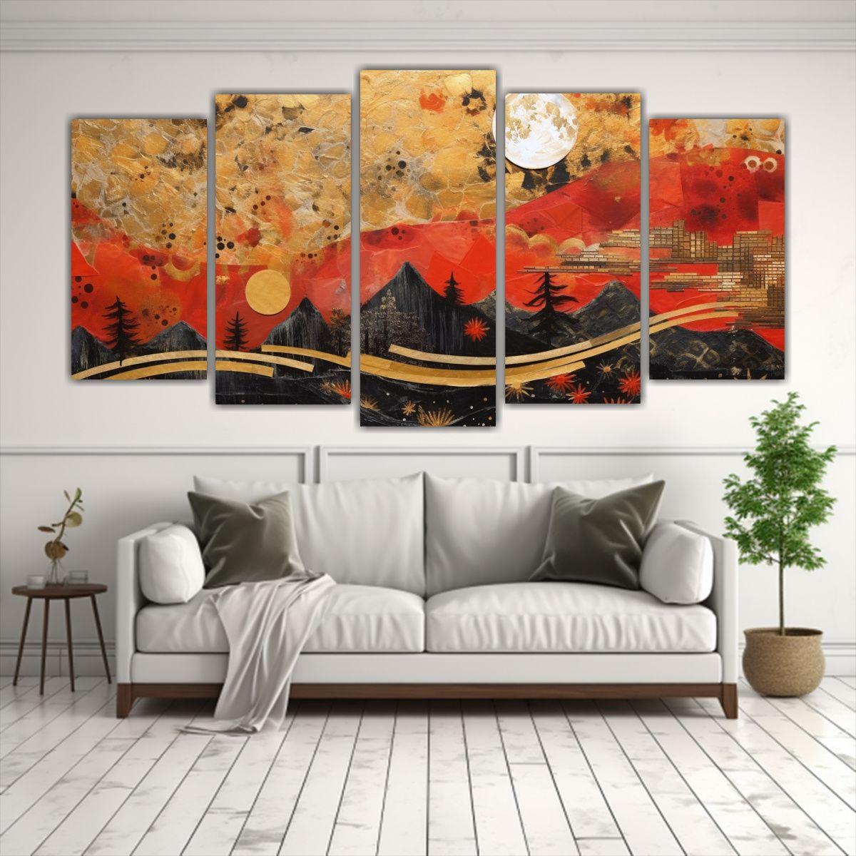 Cuadro Diseño Figuras Luna Montañas Decorativo 100x50 Cm-2