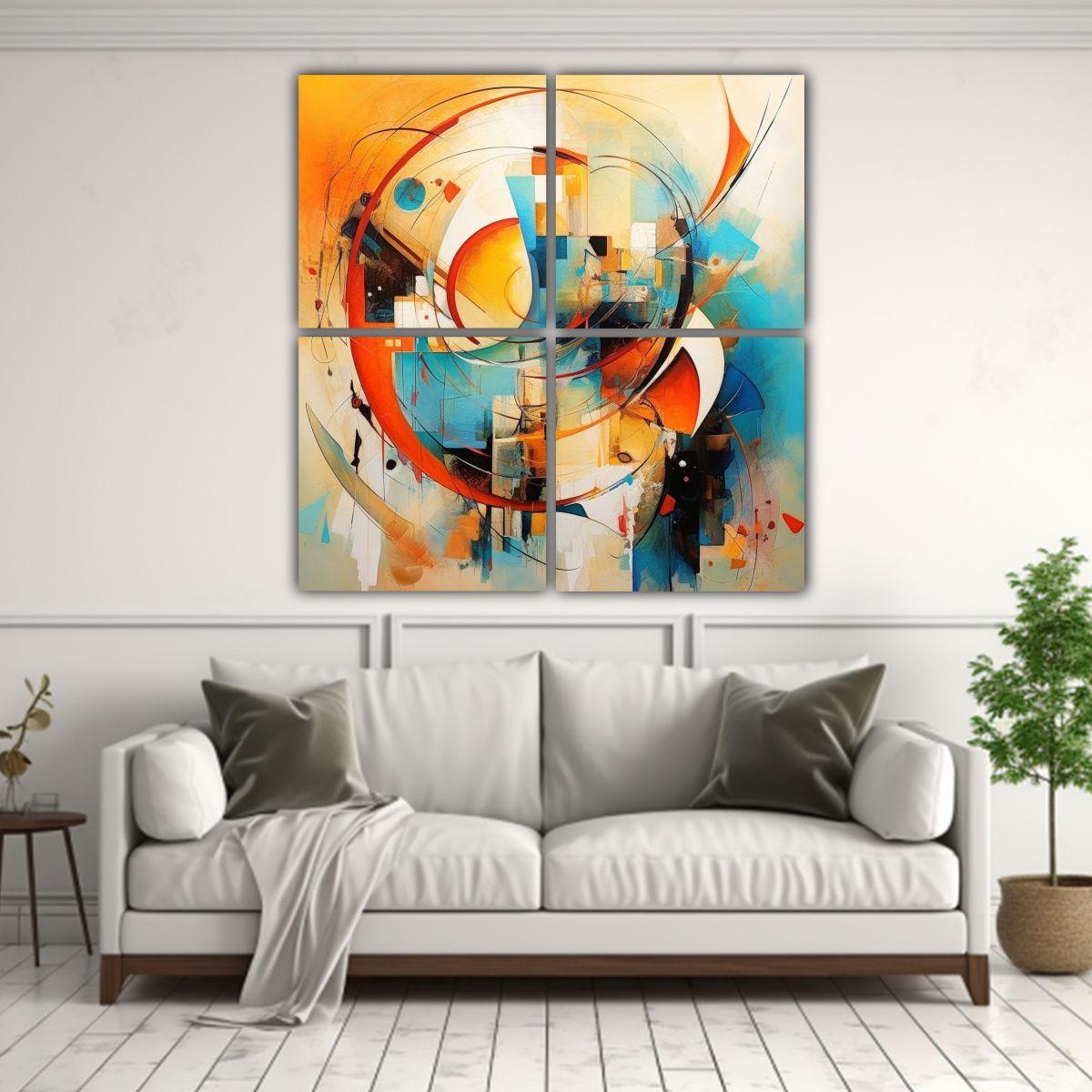 Cuatro Telas En Bastidor Decoración Abstracta 180x180 Cm-2