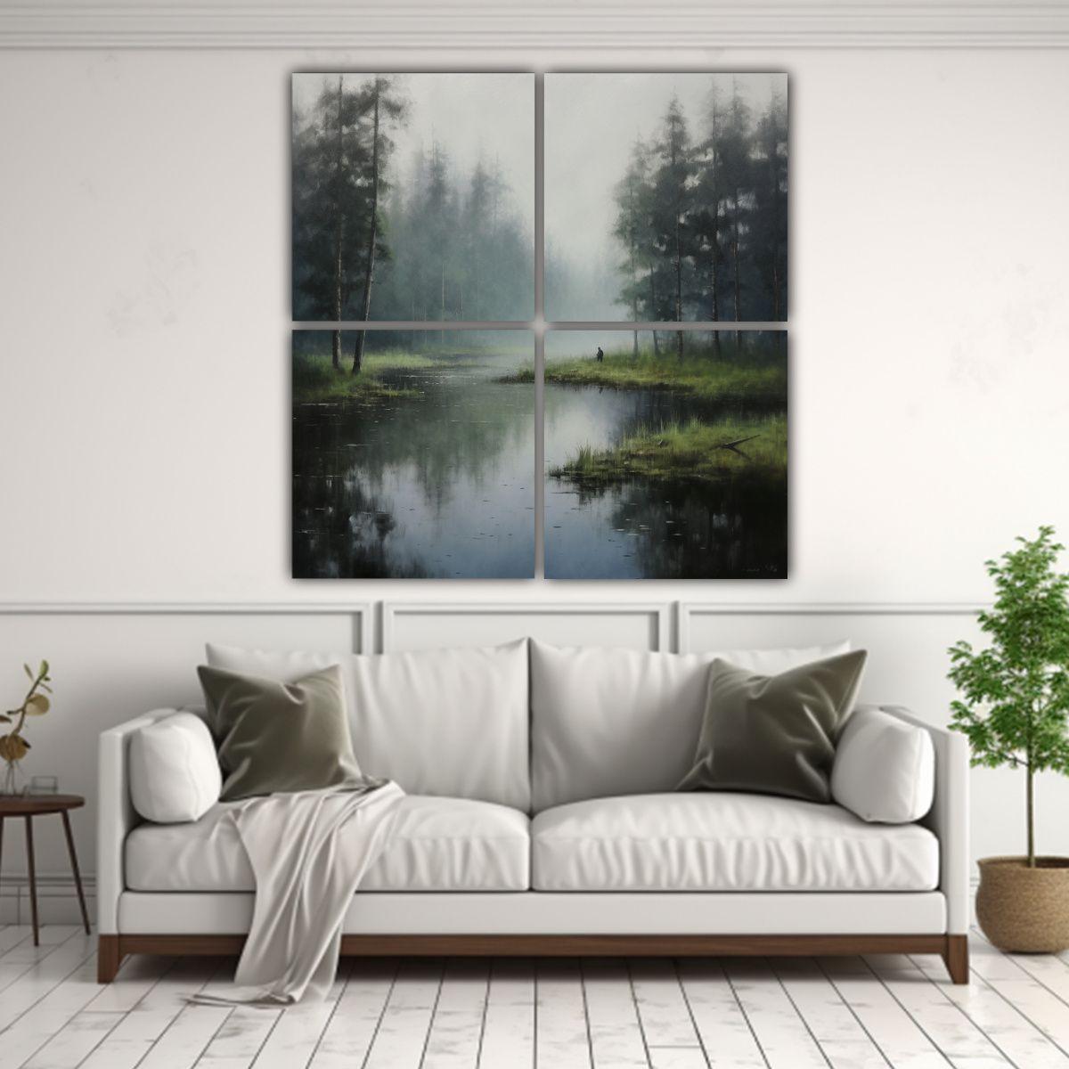 Cuadro Minimalista En Bastidor, Paisaje Lejano De 80x80 Cm-2