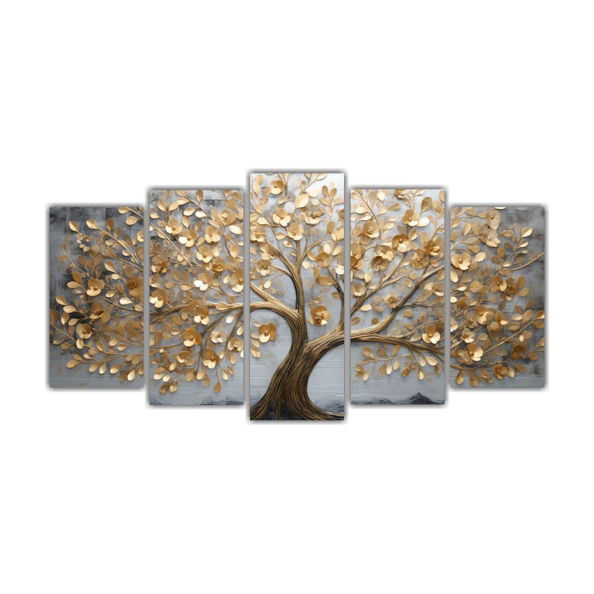 Pintura En Lienzo De árbol En Oro Y Plata En 200x100 Cm-0