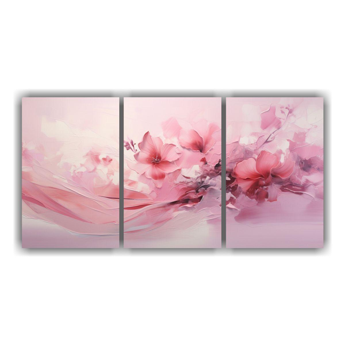 Pintura Abstracta Rosa En Tres Lienzos Para 90x45 Cm-0