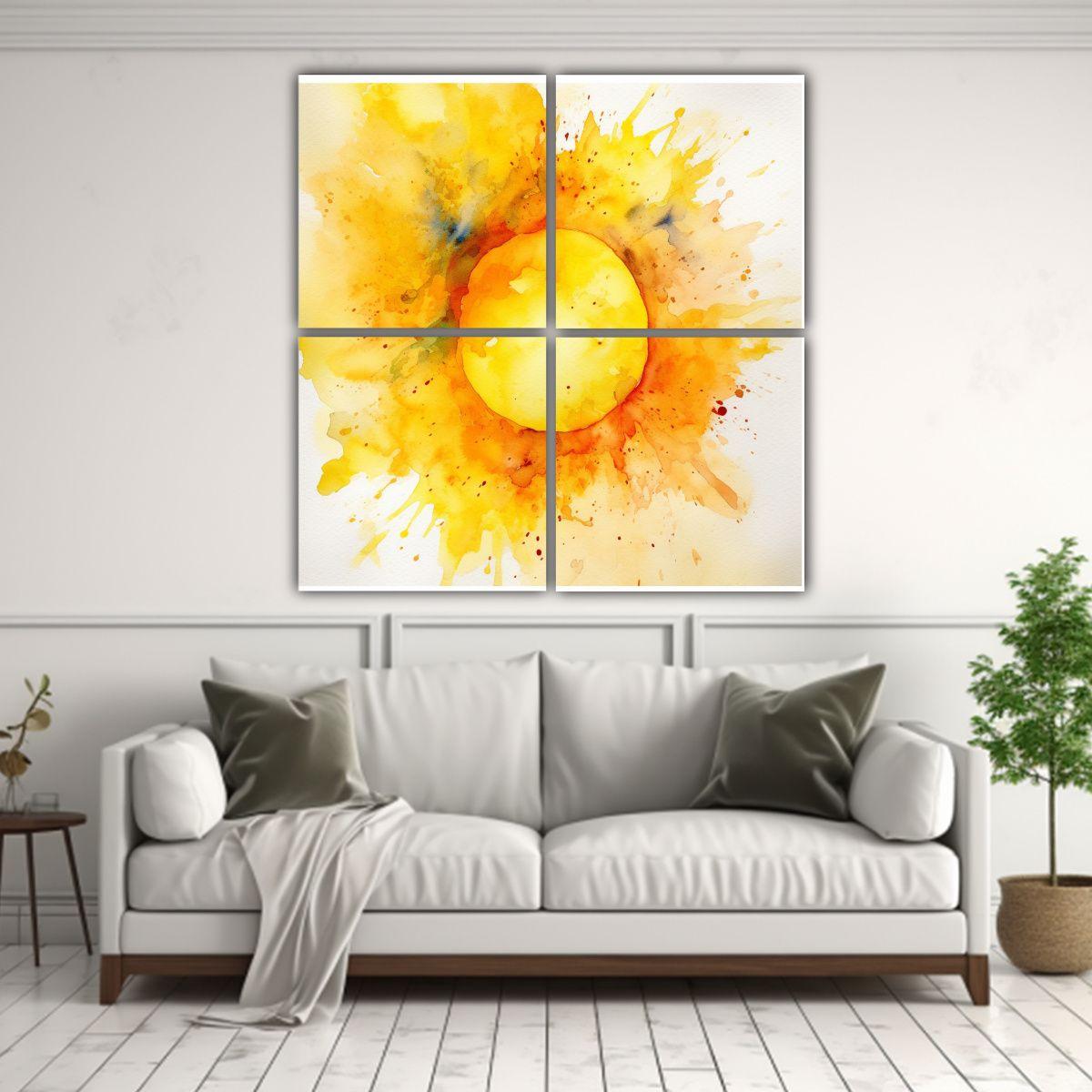 Cuatro Cuadros Tema Poder Estilo Acuarela Sol 80x80 Cm-2