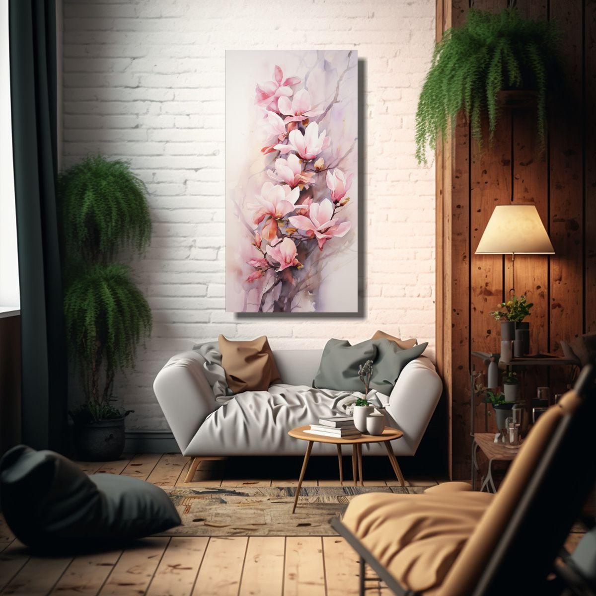 1 Cuadro Abstracto Magnolias Flores Rosadas 80x160cm-2