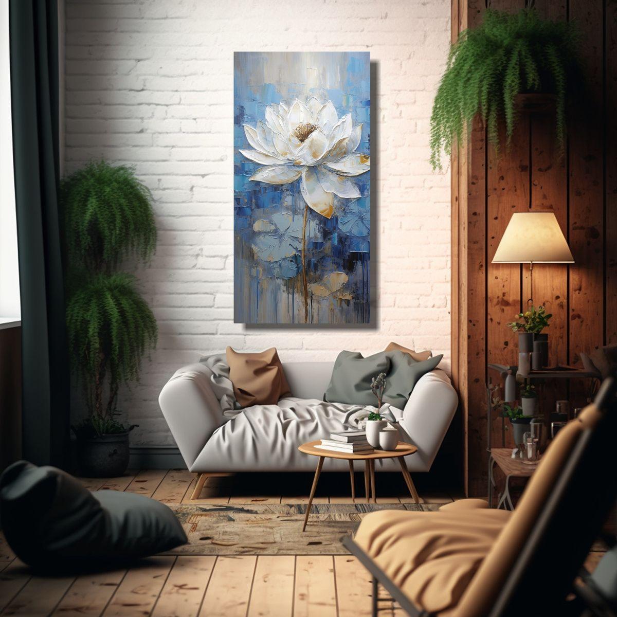 Pintura En Lienzo De Estilo Galería: Loto Azul 20x40cm-2