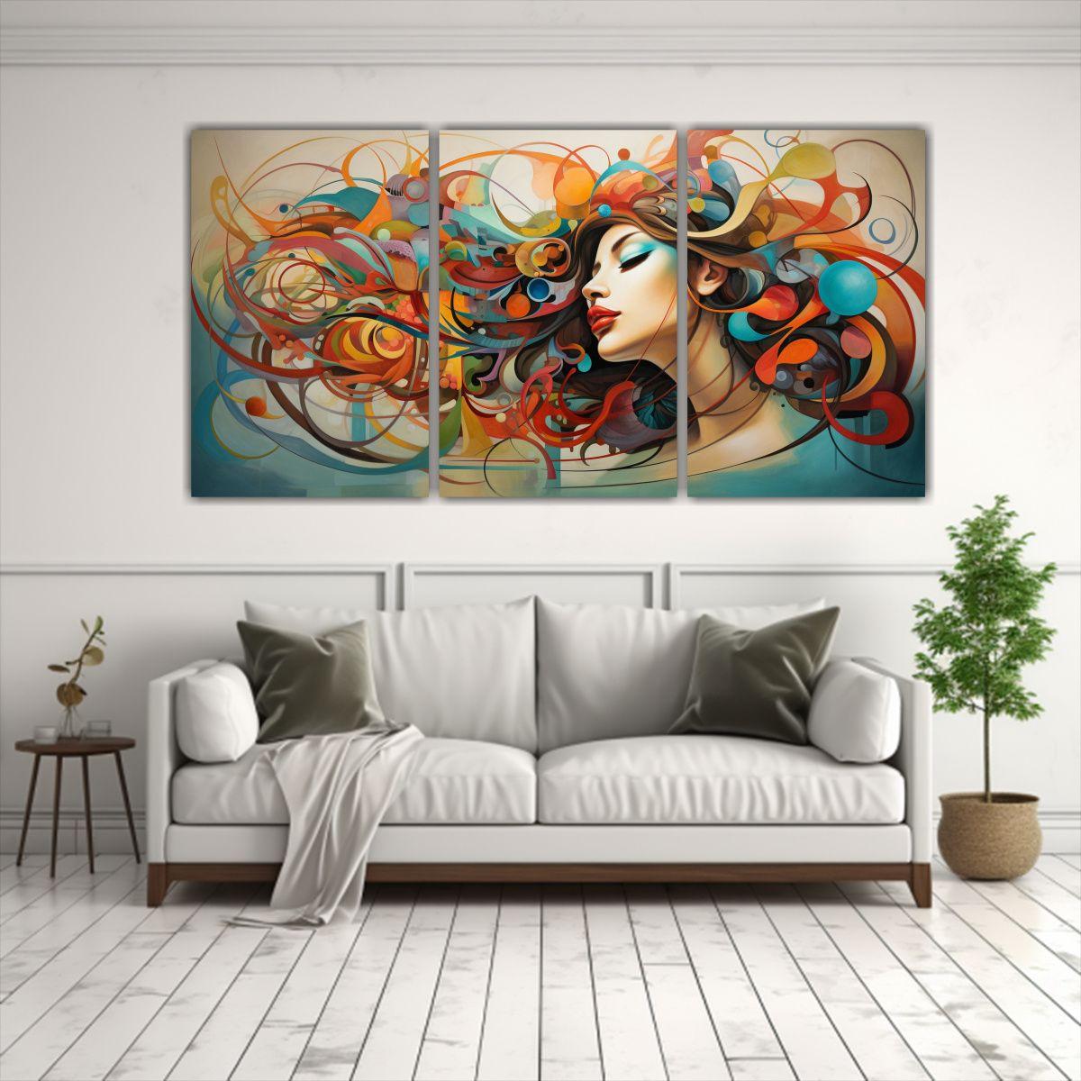 Cuadro Abstracto Tres Lienzos Para Comedor 90x45 Cm-2