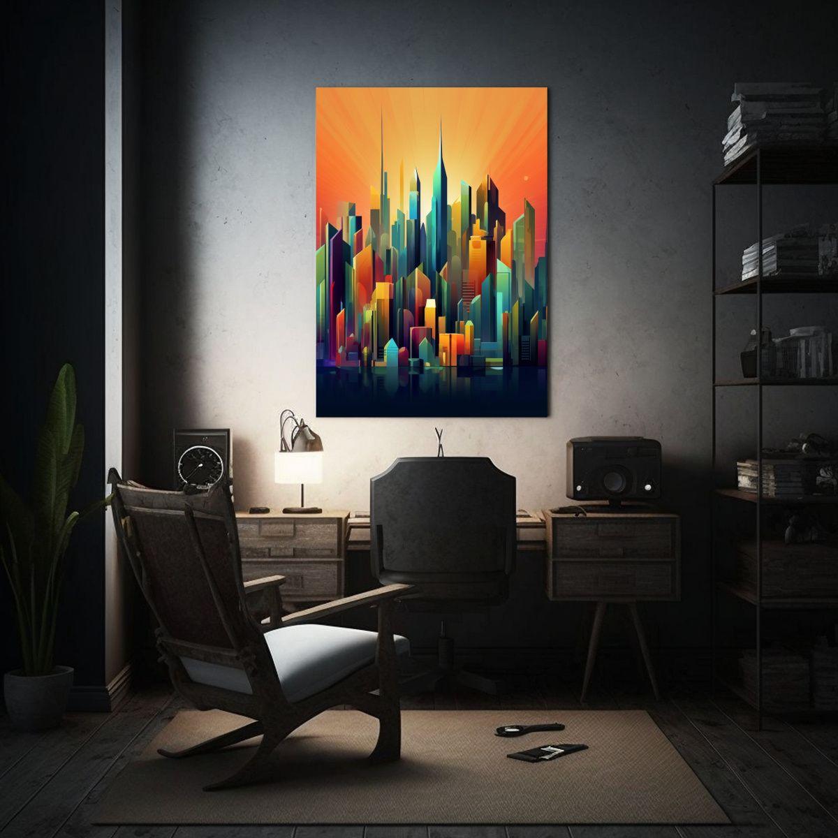 Cuadros Decorativos De Ciudad Con Paisaje Urbano Geométrico 30x40cm-2