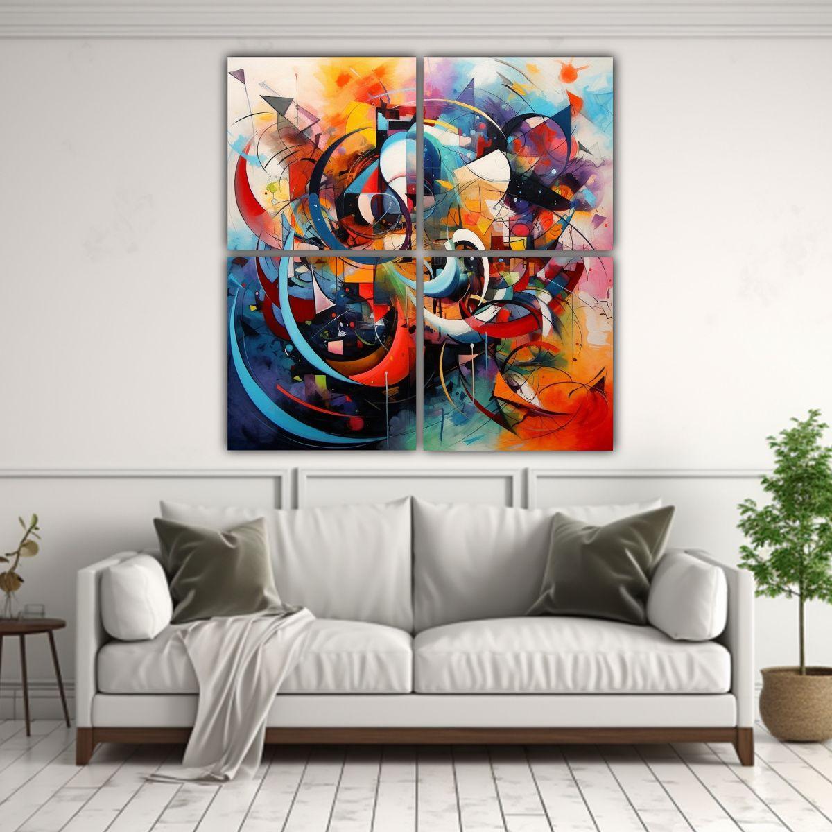 Cuatro Telas En Bastidor Abstracción Arte Visual 80x80 Cm-2