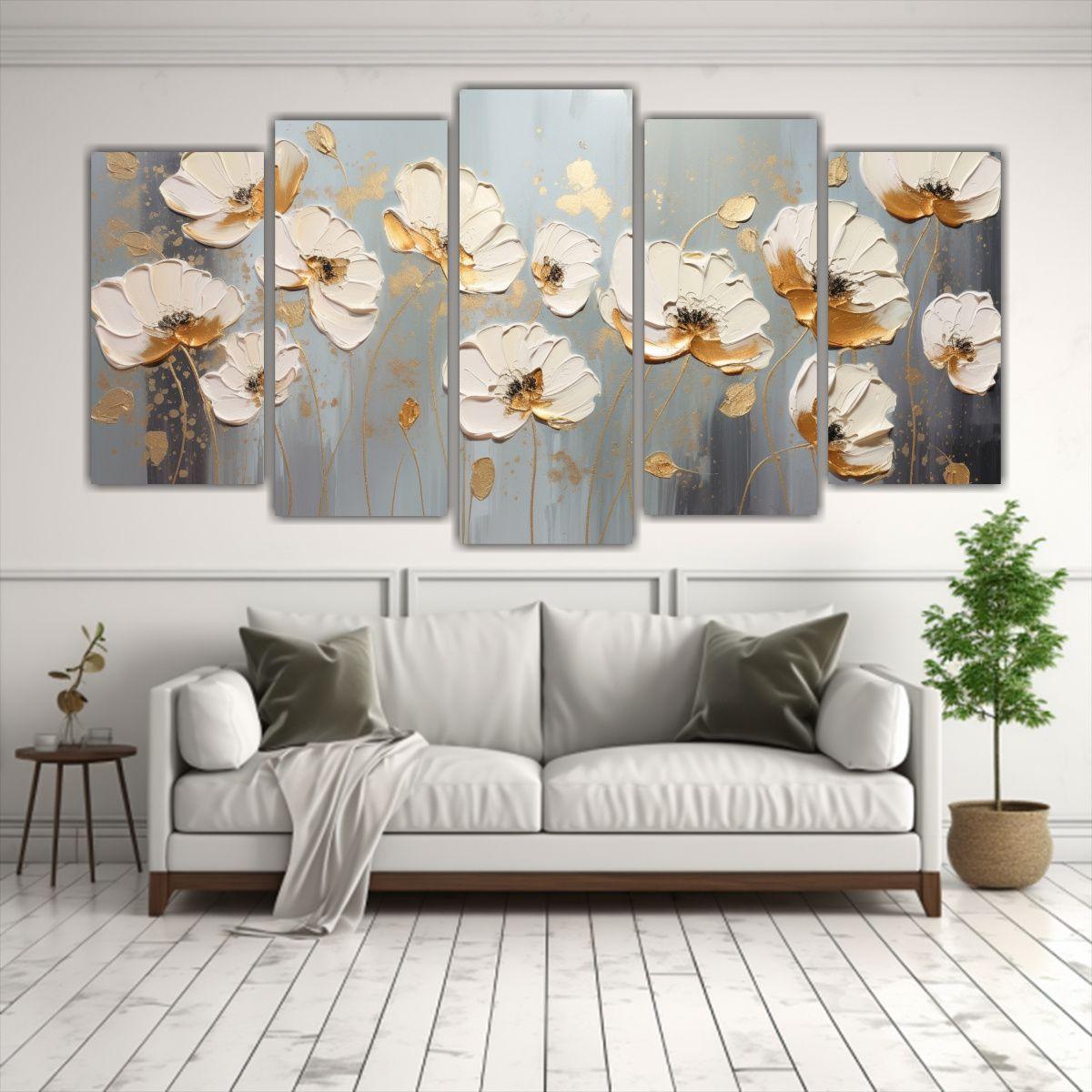 Pintura En Lienzo De Amapolas Doradas Para 250x125 Cm-2