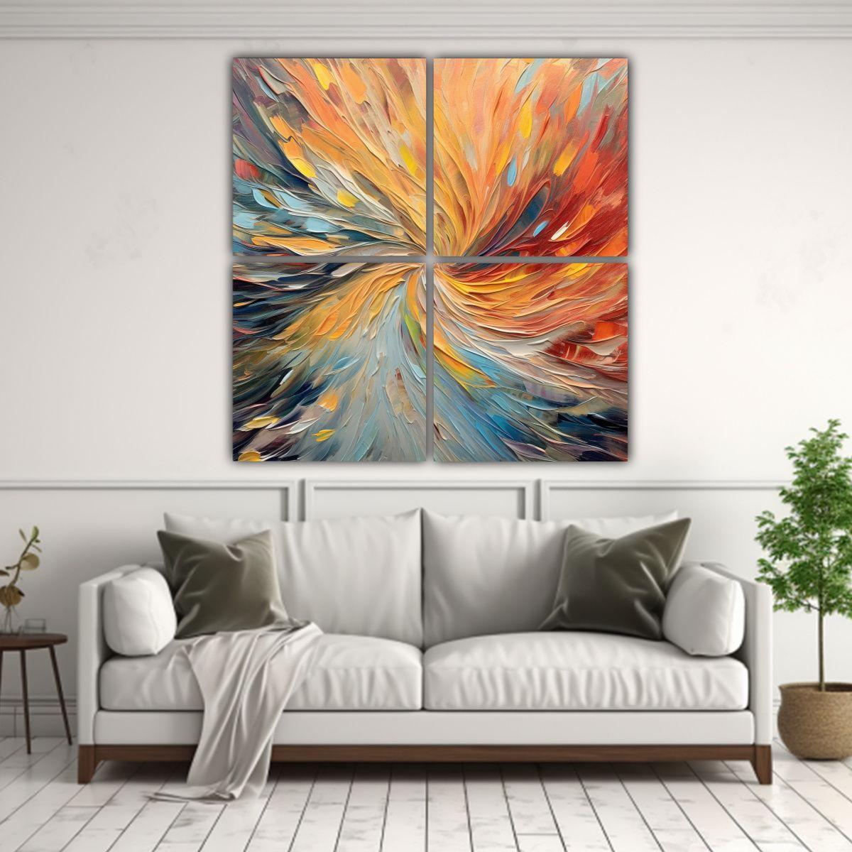 Cuatro Lienzos De Tela Con Delicadas Líneas 180x180 Cm-2