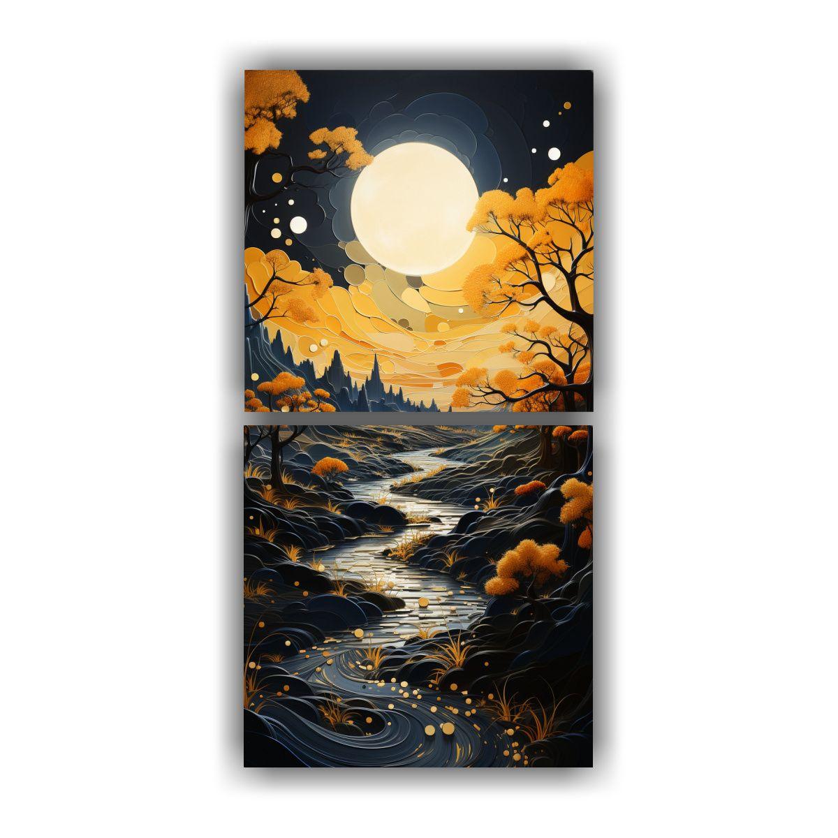 Paisaje Clásico Con Luna Y Montañas Arte Fino 50x100 Cm-0