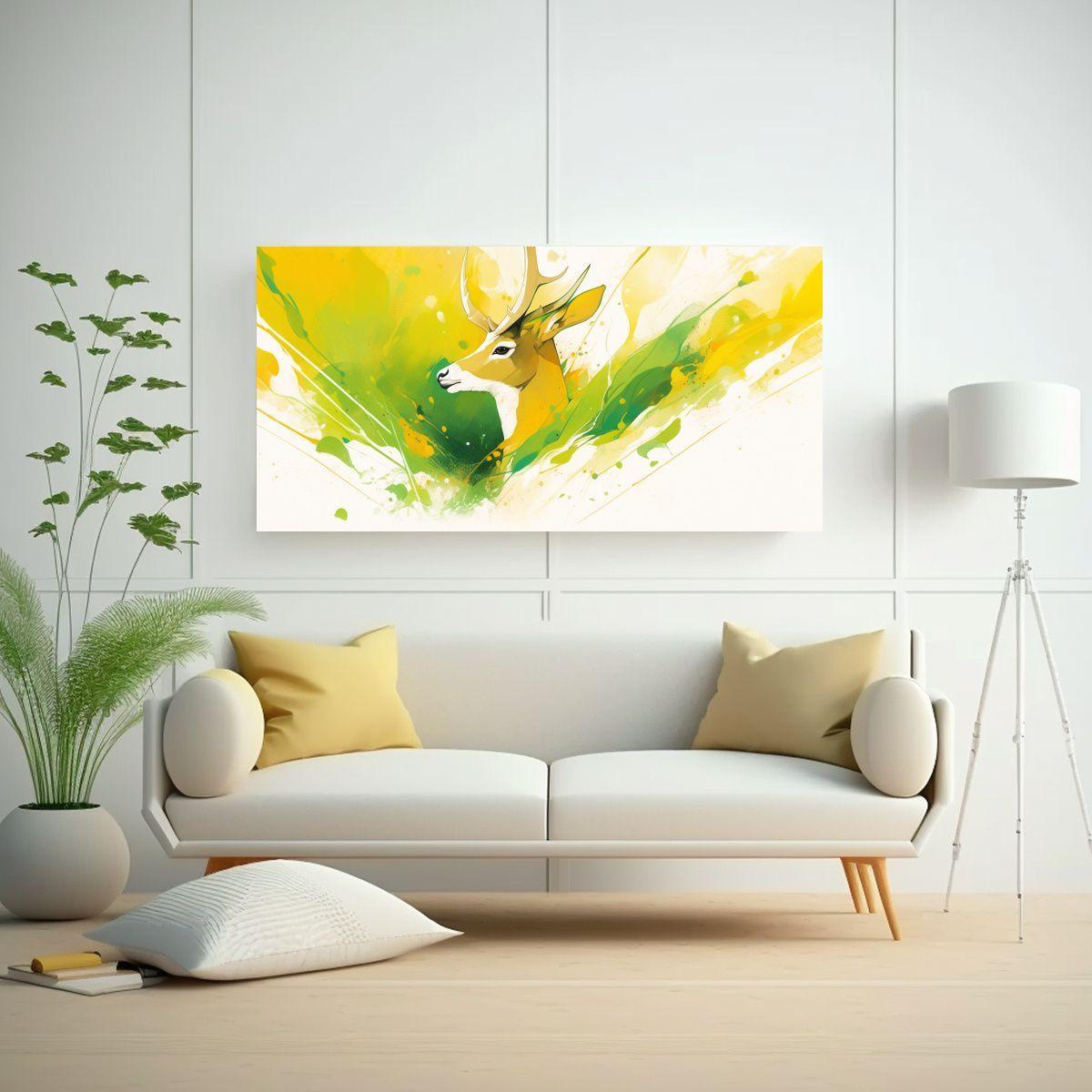 Acuarela Vivaz: Antílope En Amarillo Y Verde 140x70cm-2