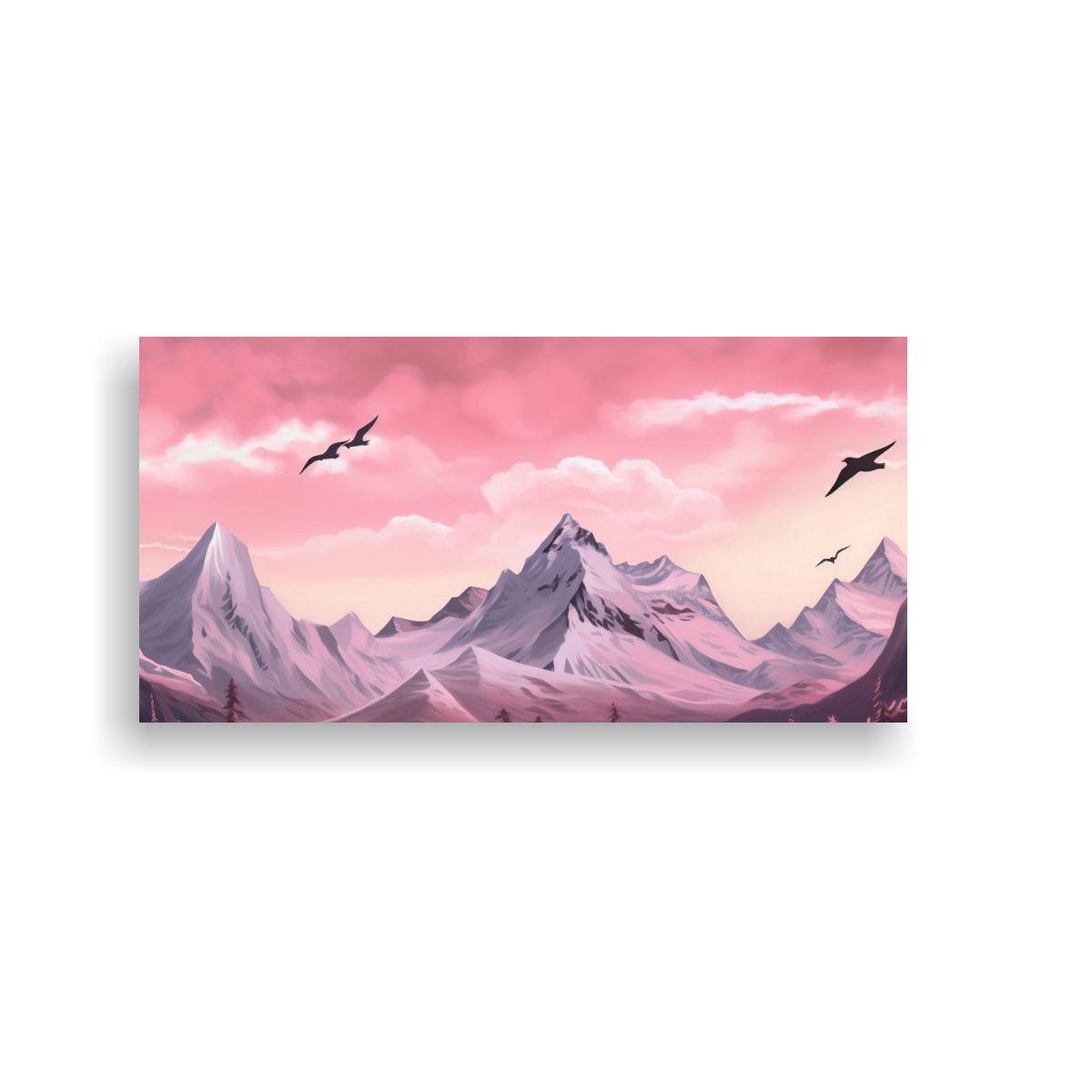 Cuadro De Tela Moderno Con Montaña Y Aves 140x70 Cm-0