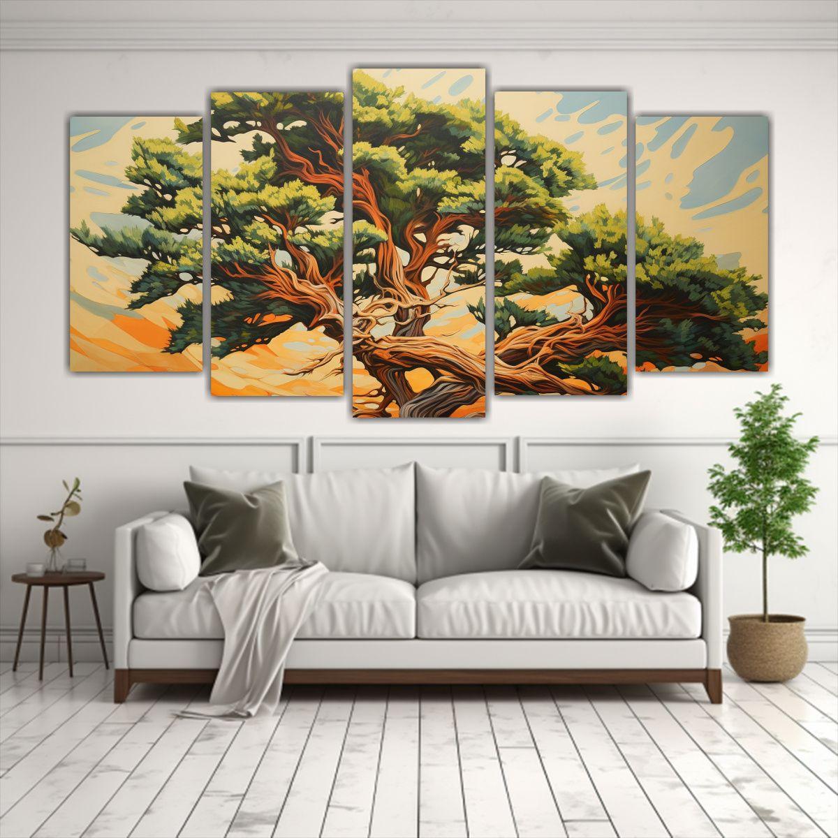 Conjunto 5 Telas Tonos Baño Árbol Cedro Pintura 200x100 Cm-2