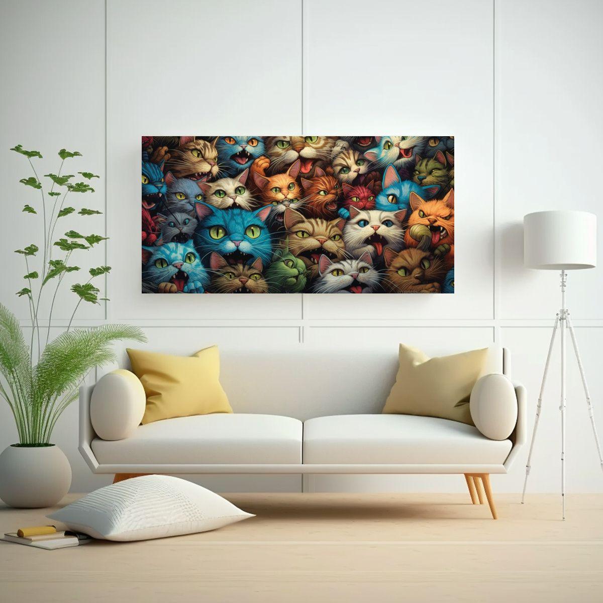Cuadro De Gatos Con Ojos Extraños Para 40x20 Cm-2