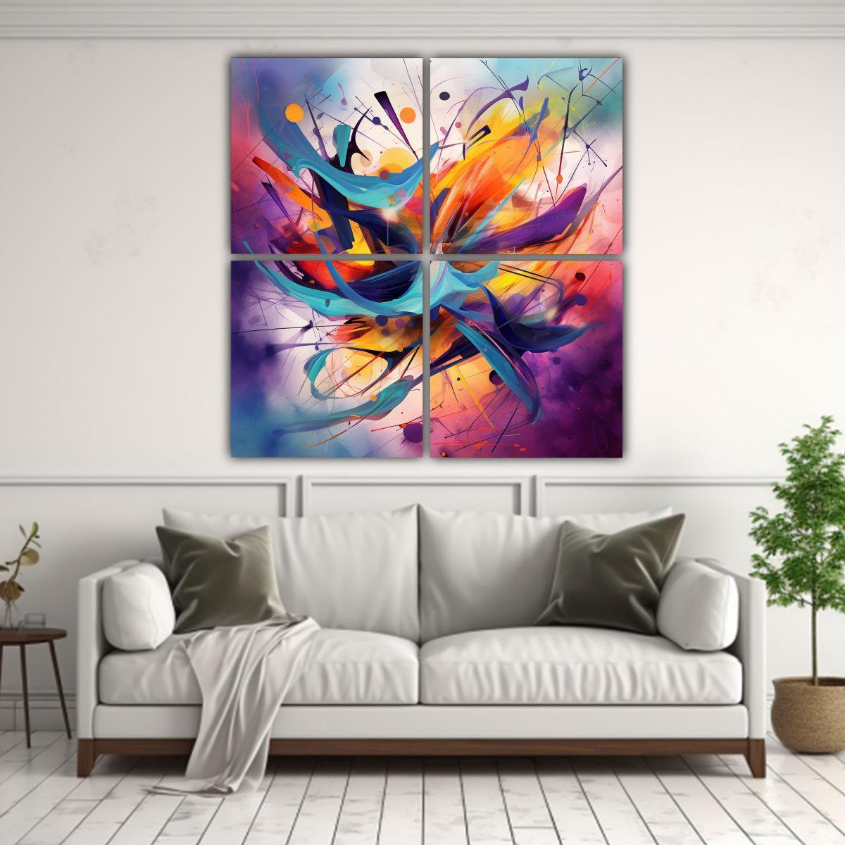 Cuatro Telas En Bastidor Acuarela Linda Pintura 60x60 Cm-2