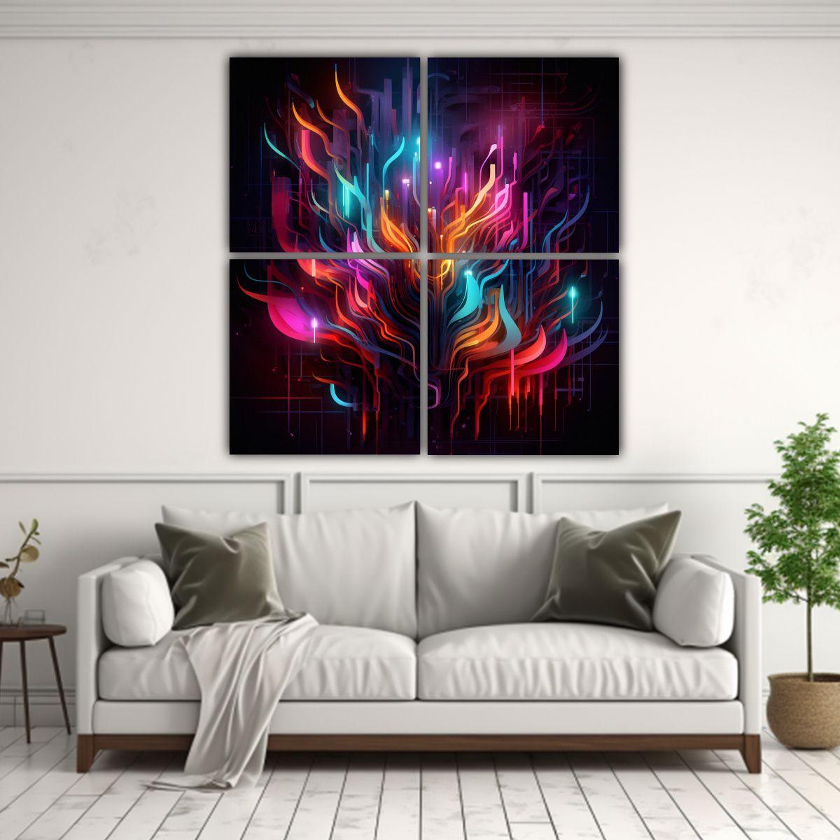Pinturas Abstractas De Arte En Neón: Cuatro 140x140 Cm-2