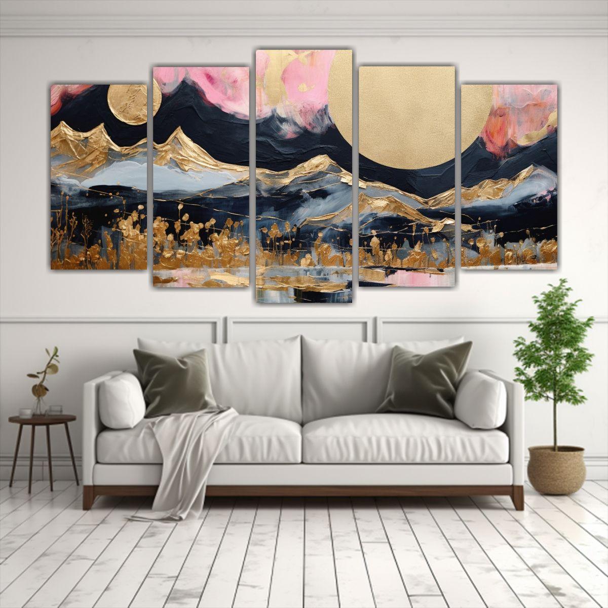 Poliptico Paisaje Luna Montañas Decoración 200x100 Cm-2
