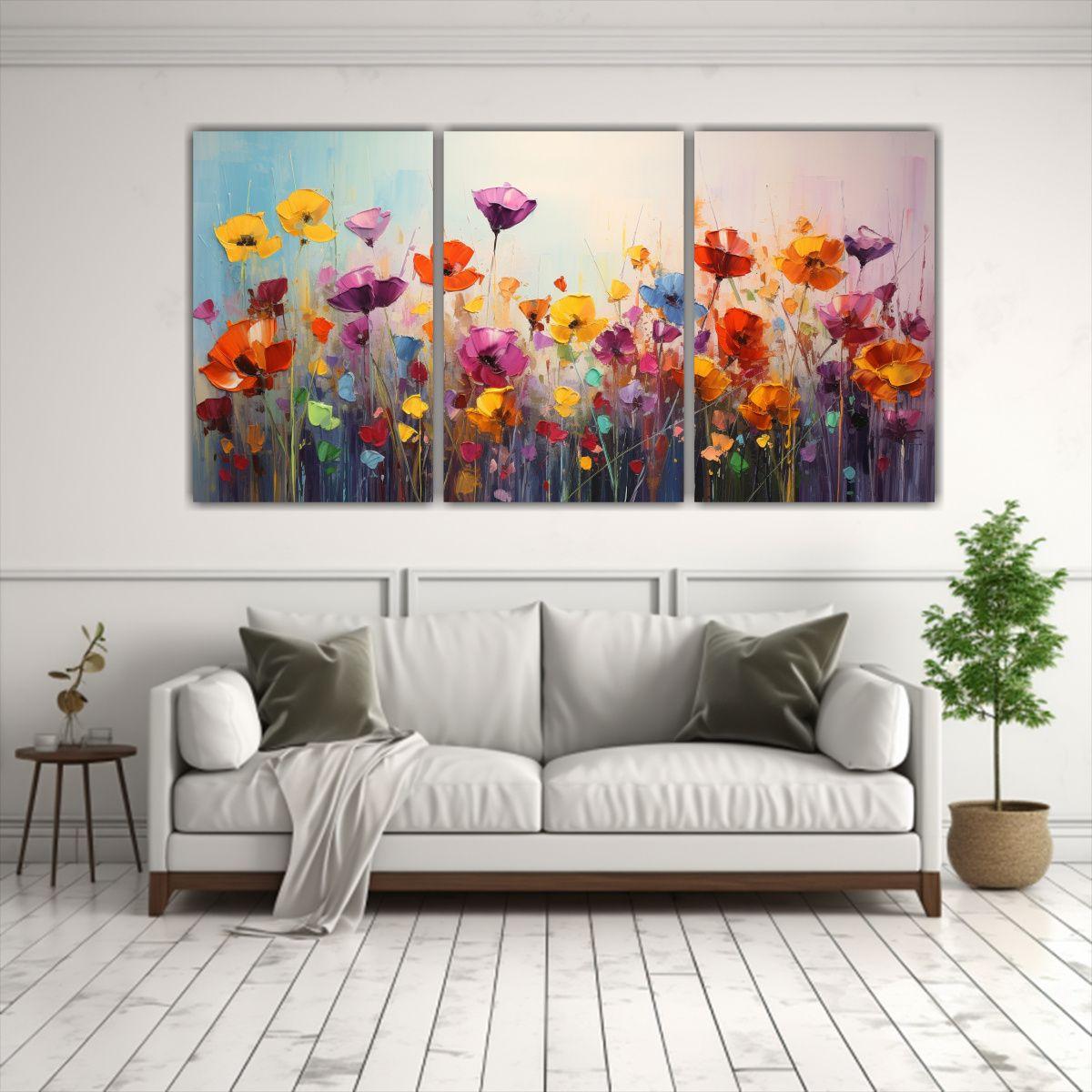 Cuadro Vanguardia Innovador Flores Arcoíris 180x90 Cm-2