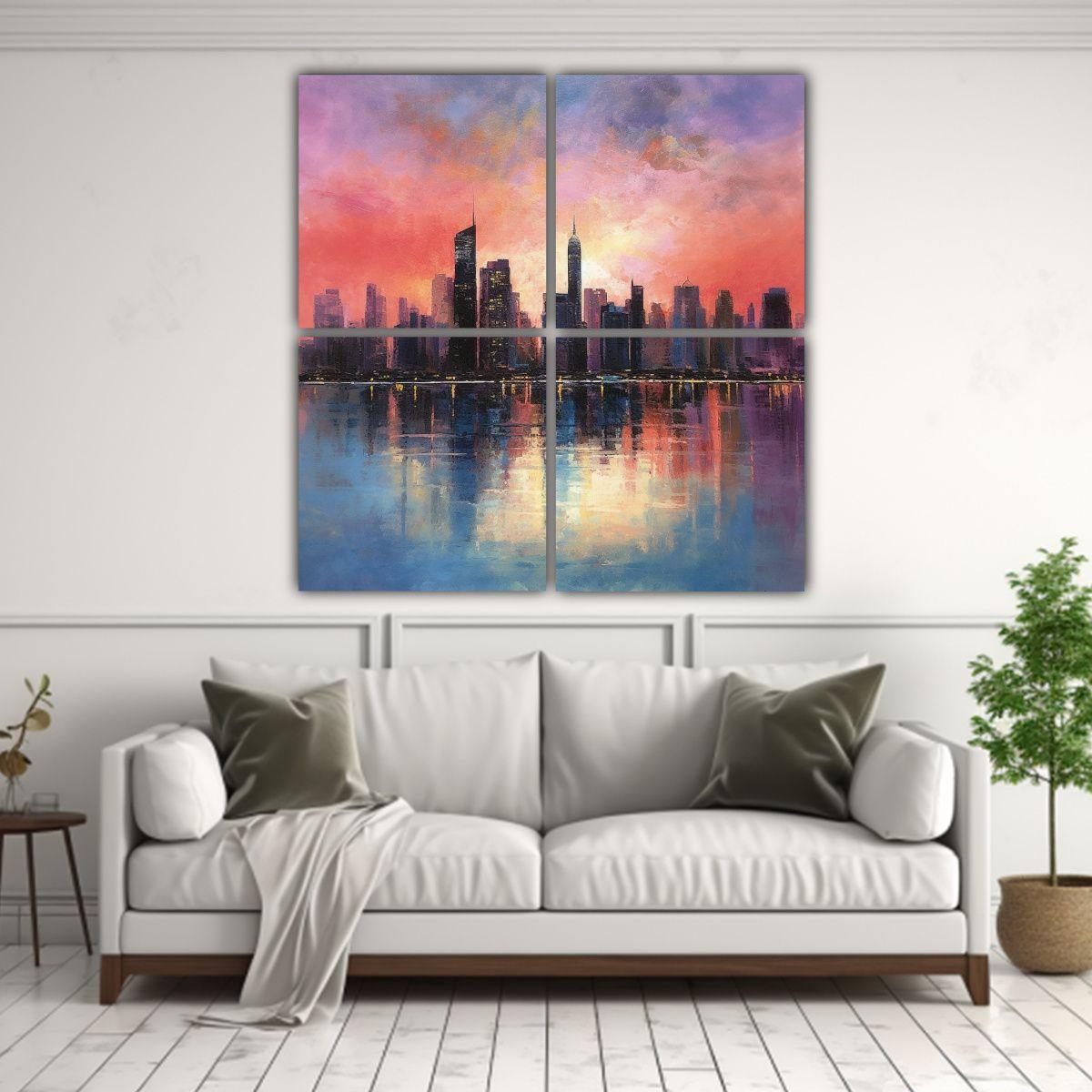 Cuadros Fotográficos De La Ciudad Al Atardecer. 100x100 Cm-2