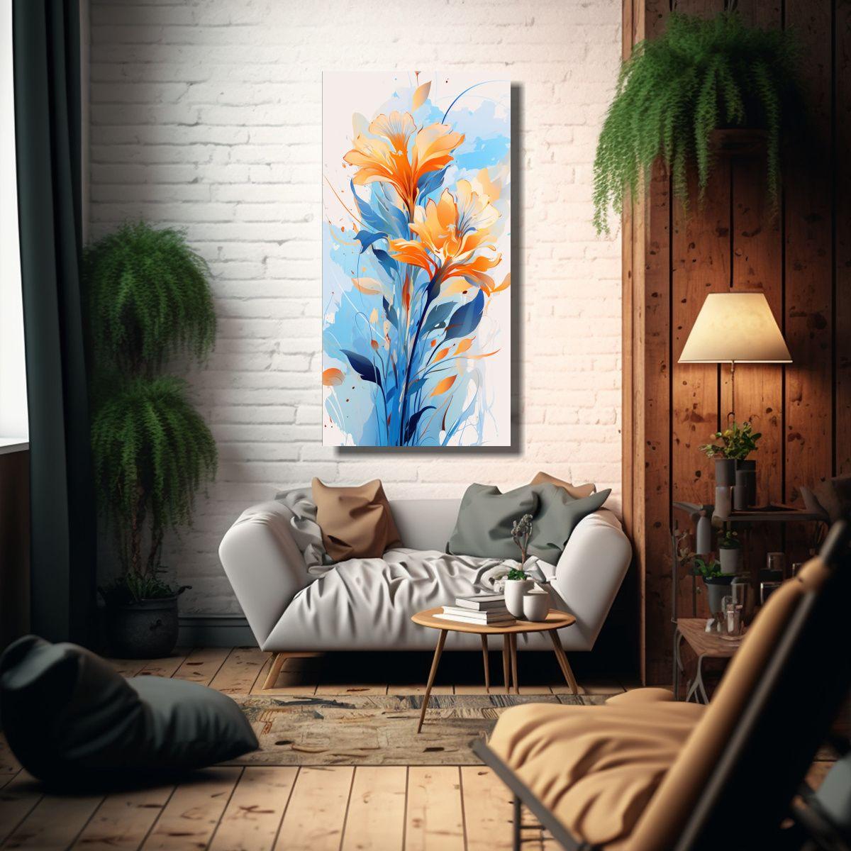 Cuadro Diseño Floral Atmósfera Neonoir Orange 30x60 Cm-2