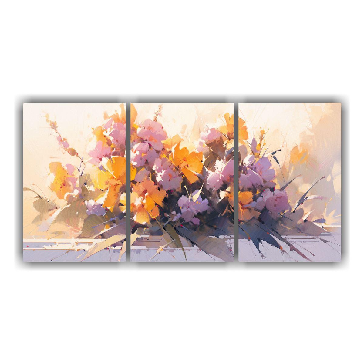 Pintura Decorativa Floral En Tela Amarilla Y 90x45 Cm-0