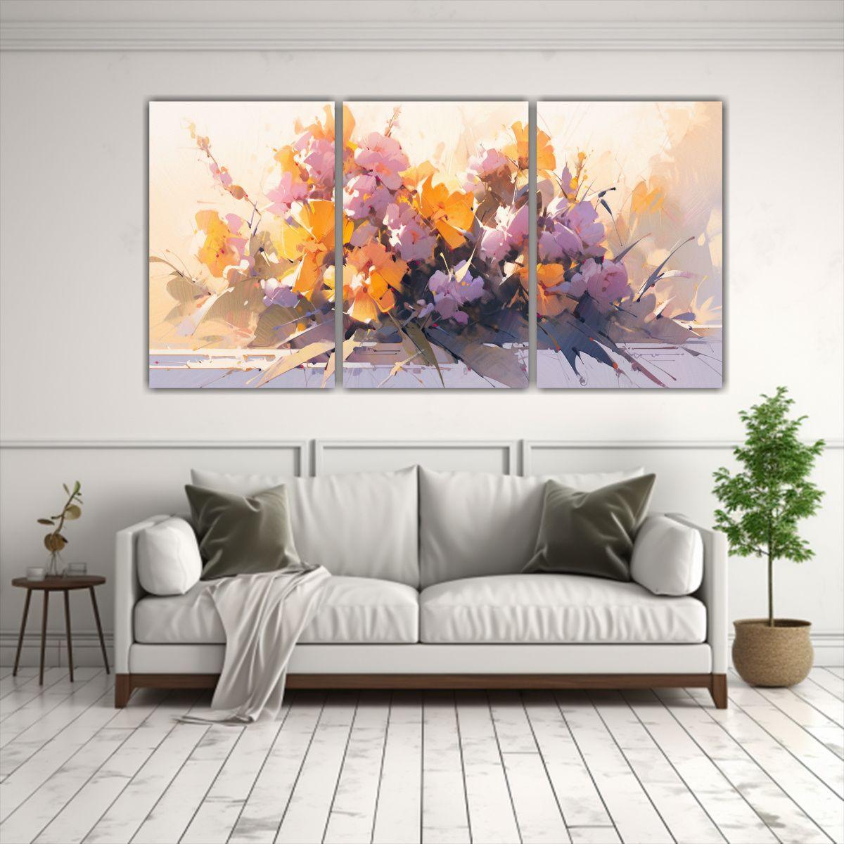 Pintura Decorativa Floral En Tela Amarilla Y 90x45 Cm-2