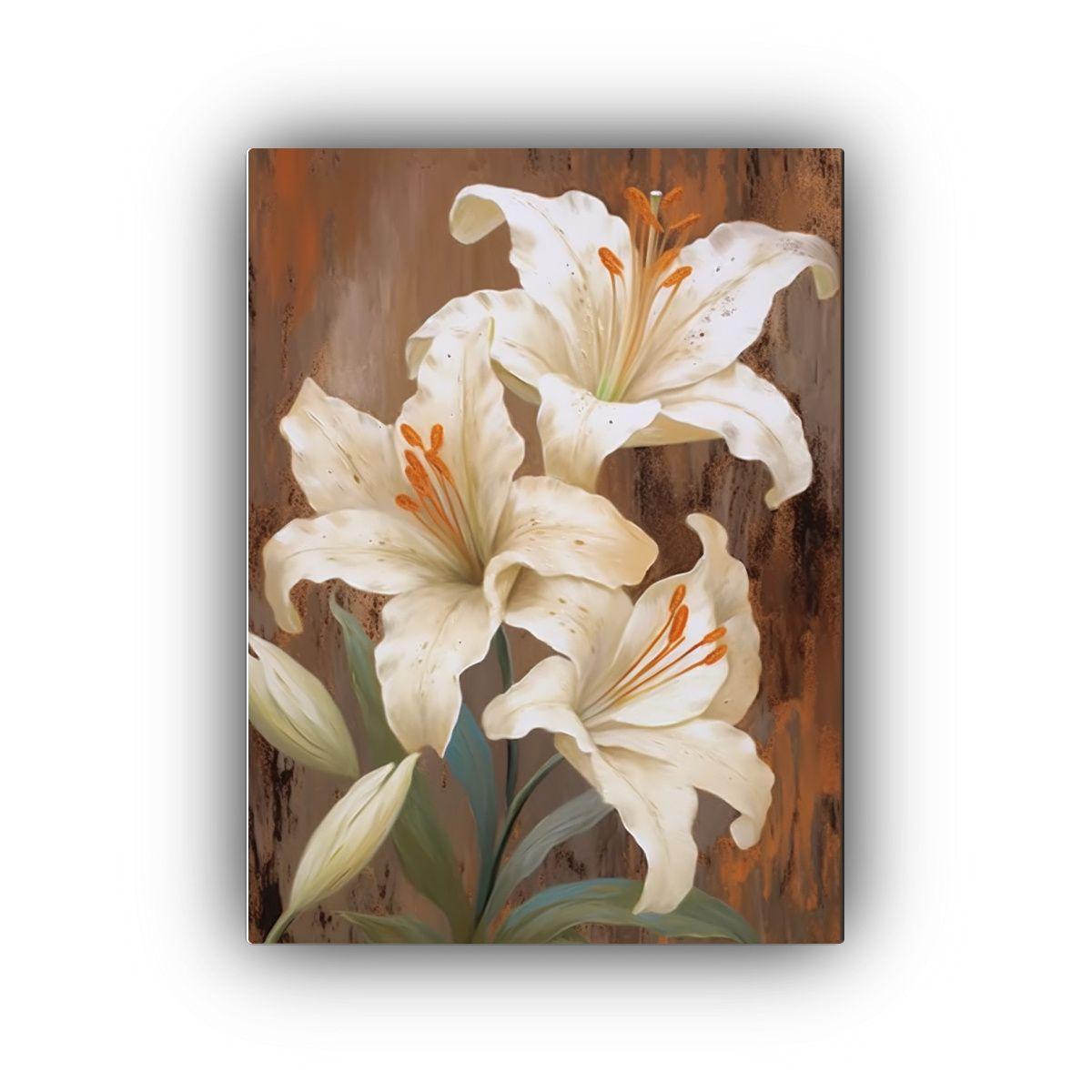 Pintura Mural De Lirios Blancos En Estilo De 40x50 Cm-0
