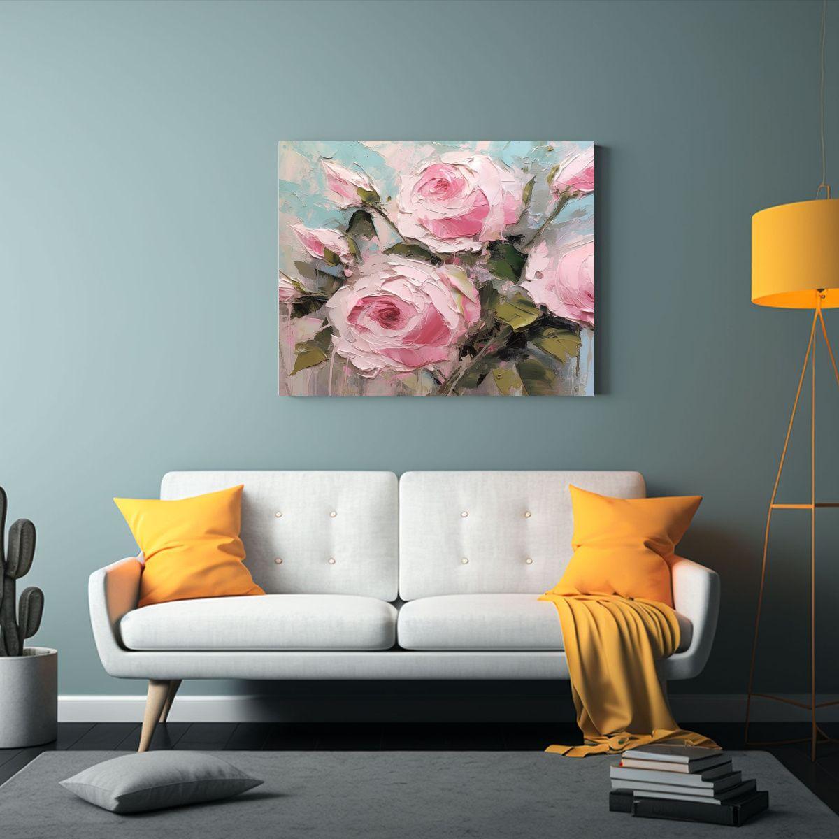 Pintura Abstracta De Rosas Rosas Suaves Para Decoración De  50x40cm-2