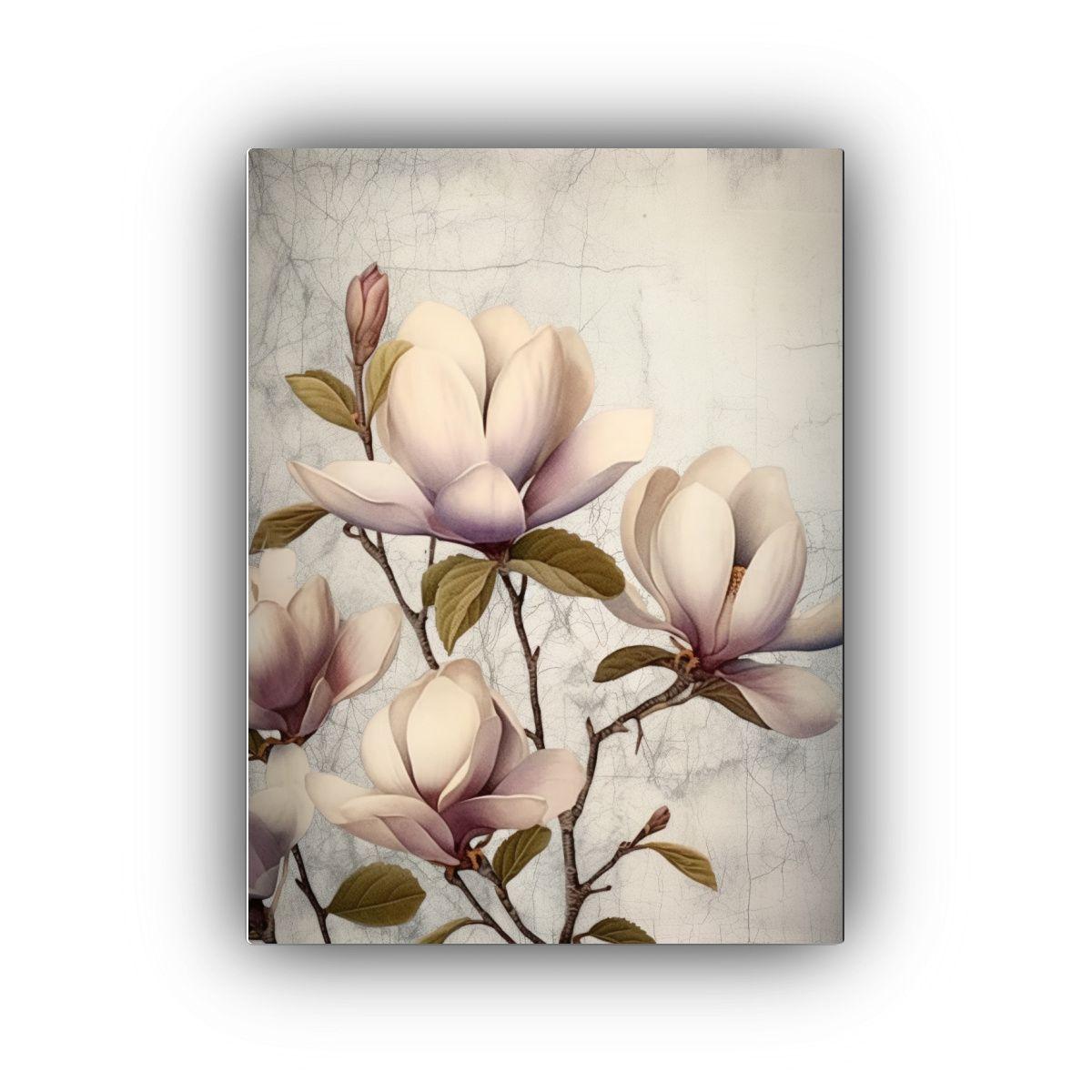 Pintura En Bastidor GOTHic De Lavanda Y Magnolias 50x75cm-0