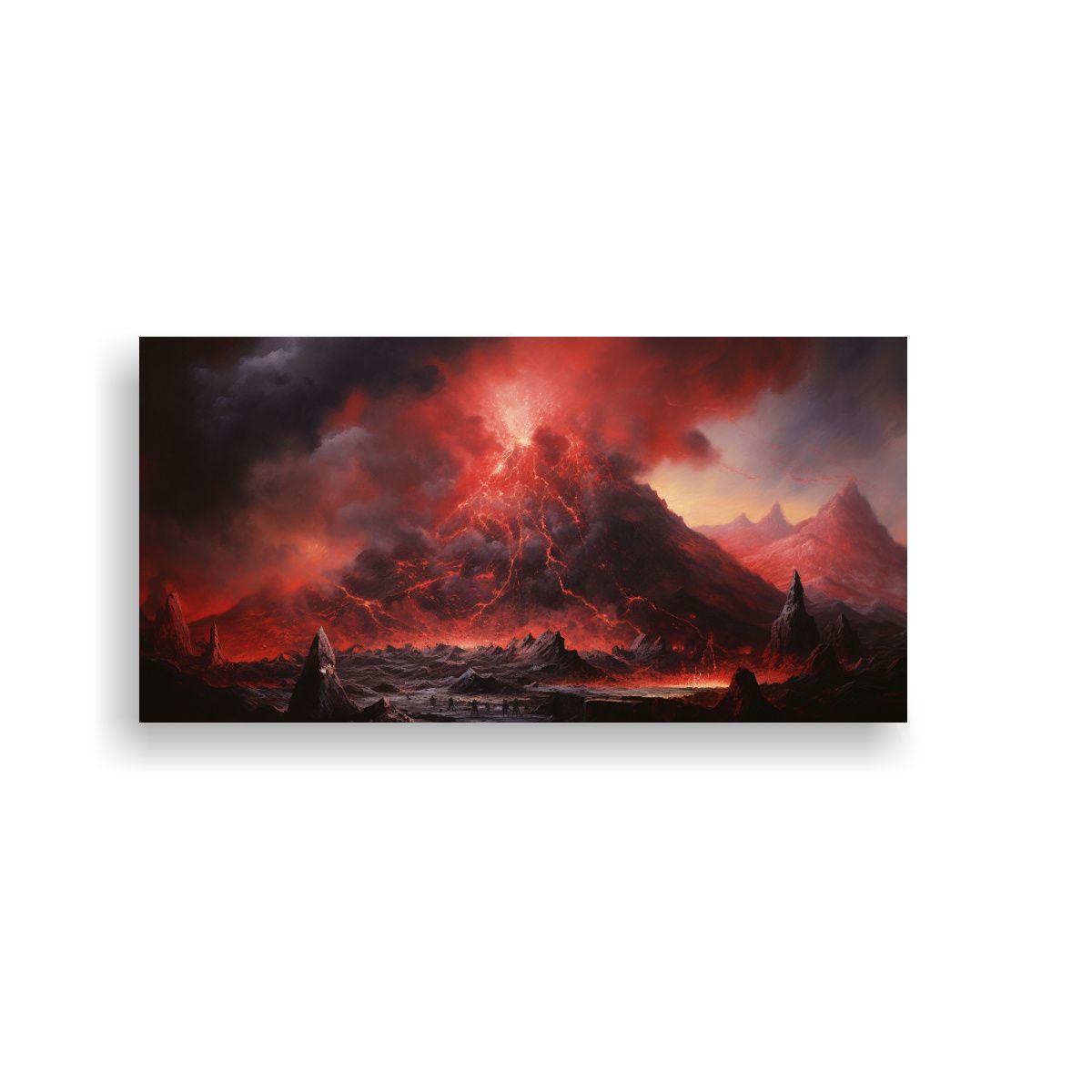 Pintura Abstracta De Volcán Con Colores Rojos En 60x30cm-0