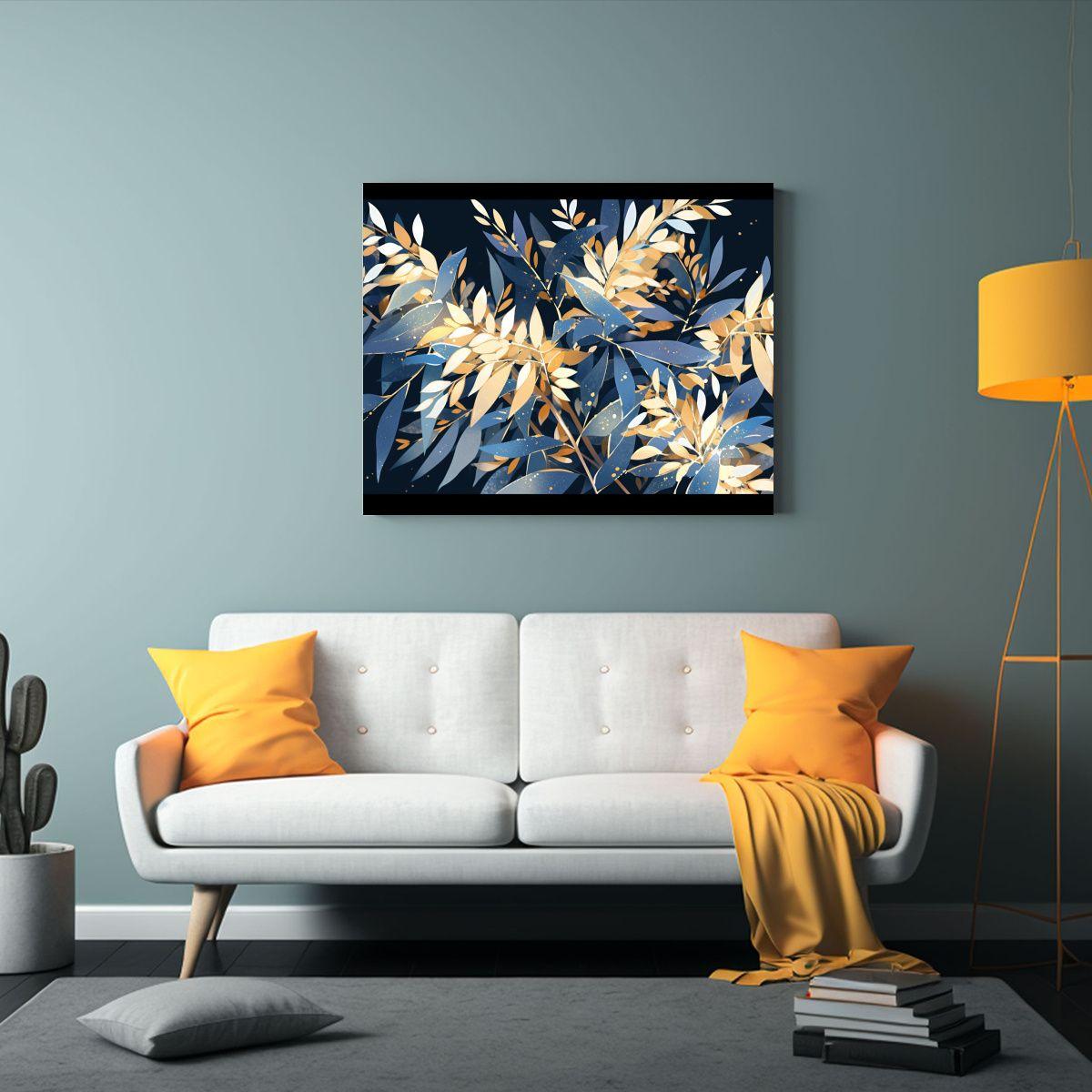 Cuadro Minimalista Tela Bastidor Árbol De Acacia En Oro Y A 75x50cm-2