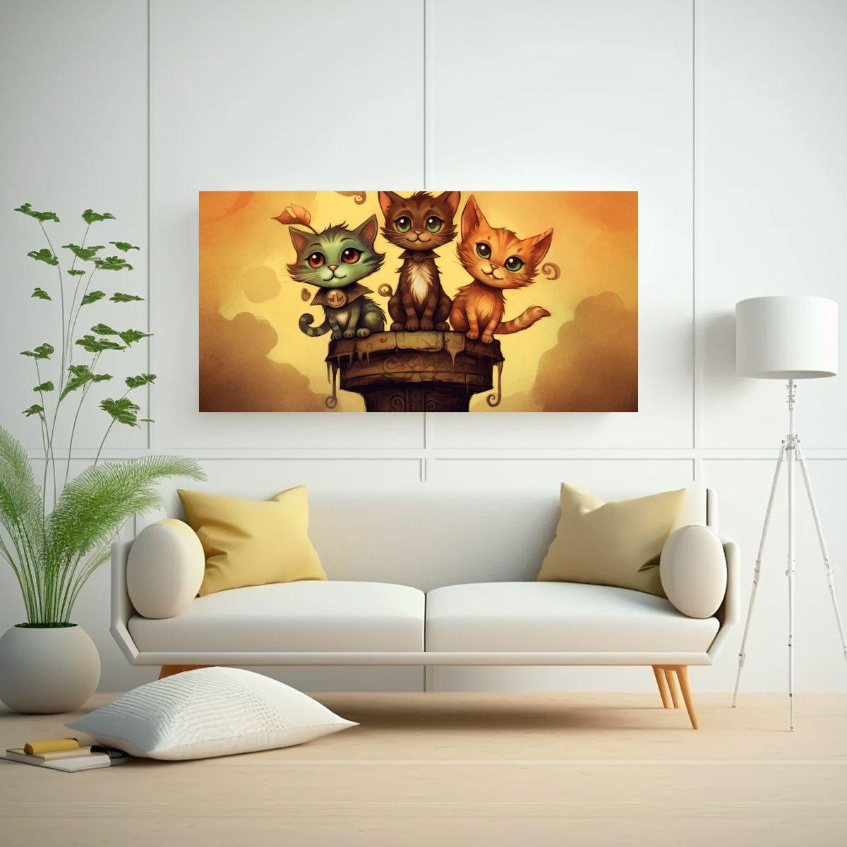 Cuadro De Decoración Con Cuatro Gatos Mirando 120x60cm-2