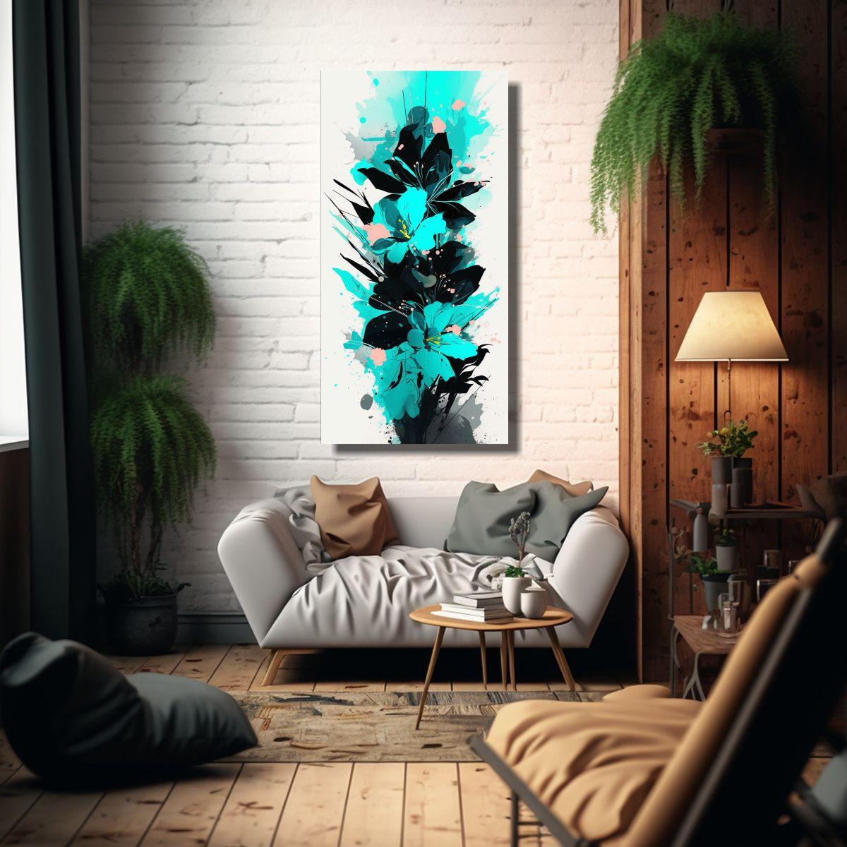 Lienzo Decorativo Mágico Turquesa Y Negro, 30x60 Cm-2