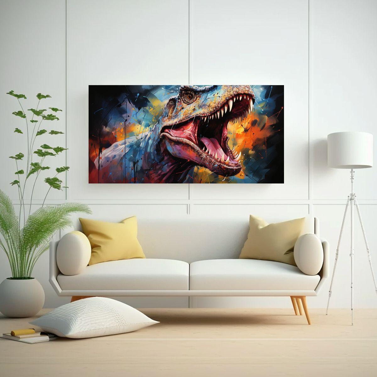 Cuadro De Tela Estilo Galería Rex Tiranosaurio Ac 80x40cm-2