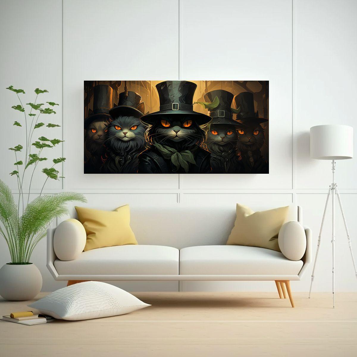 Cuadro En Bastidor Gatos Negros Ojos Naranja 40x20cm-2