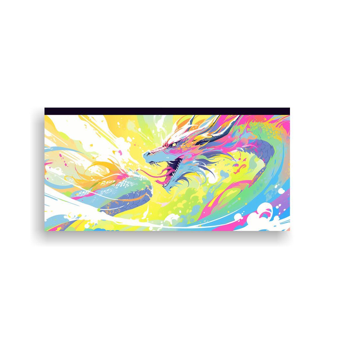 Cuadro En Bastidor Acuarela Dragón Arcoíris 40x20 Cm-0