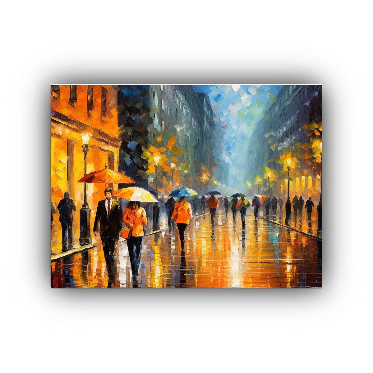 Pinturas De Escena De Calle Lluviosa Concurrida, Modernos Y  65x50cm-0