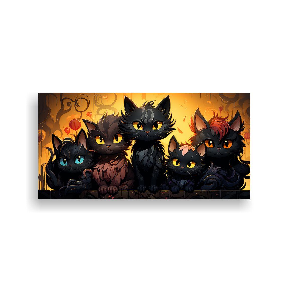 Pinturas Decorativas De Gatos Negros En Una Pila 140x70 Cm-0
