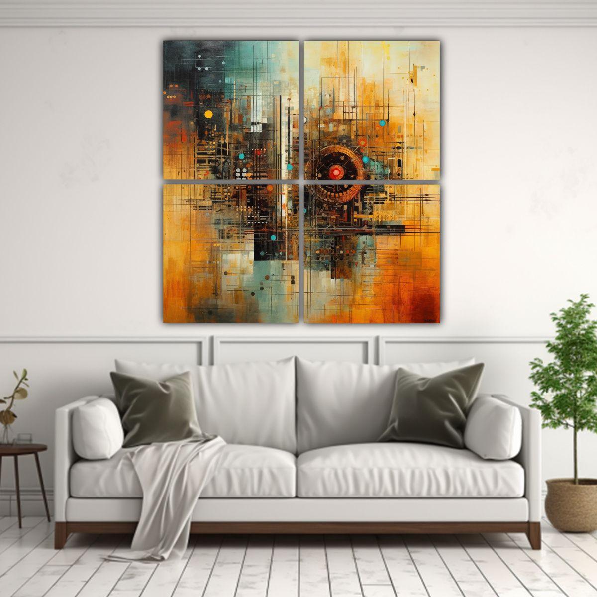 Pintura Abstracta Textura Cuatro Cuadros De 180x180 Cm-2