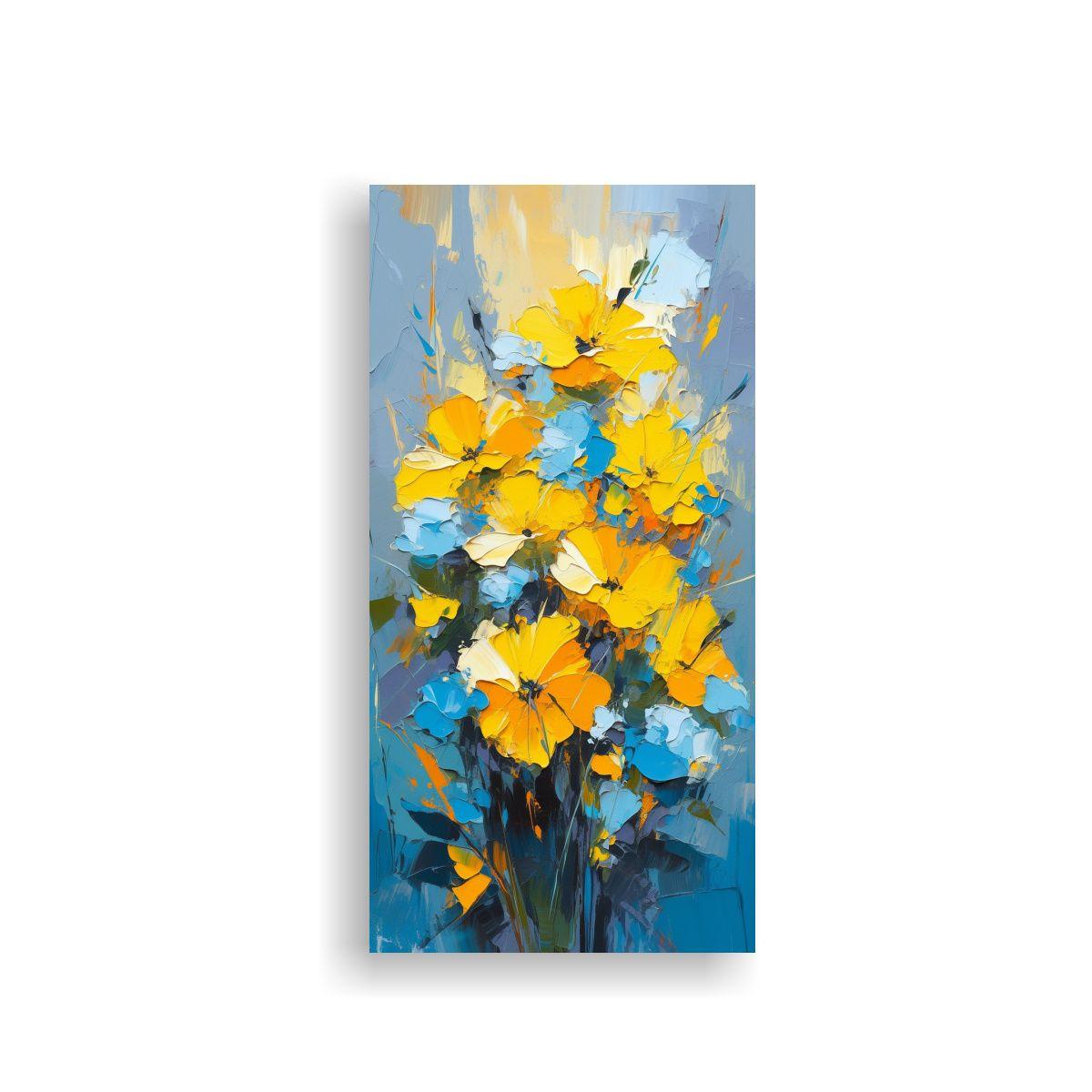 Cuadro Abstracto Amarillo Y Cian En Tela Pintura 60x120cm-0